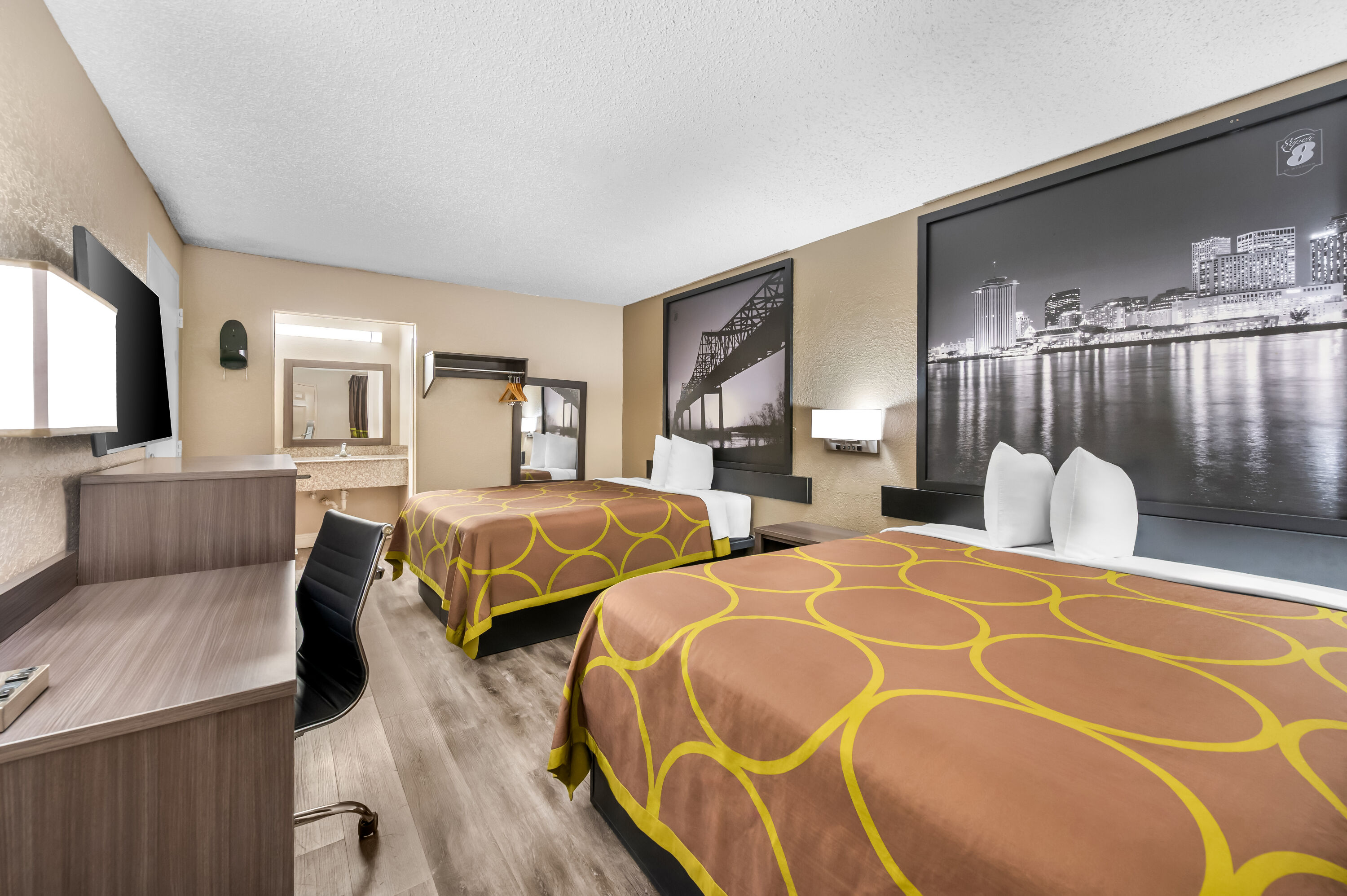 Double bed guest room at the Super 8 by Wyndham Metairie in Metairie, Louisiana
