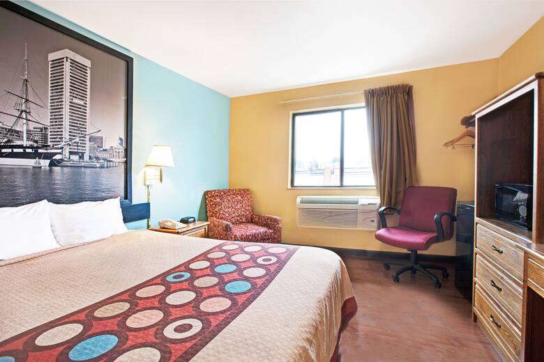 Guest room at the Super 8 Baltimore/Essex Area in Baltimore, Maryland