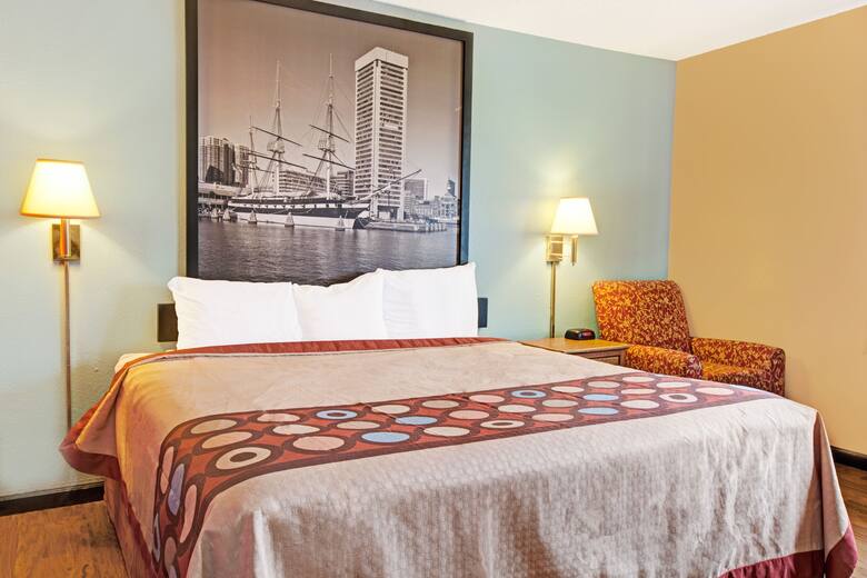 Guest room at the Super 8 Baltimore/Essex Area in Baltimore, Maryland