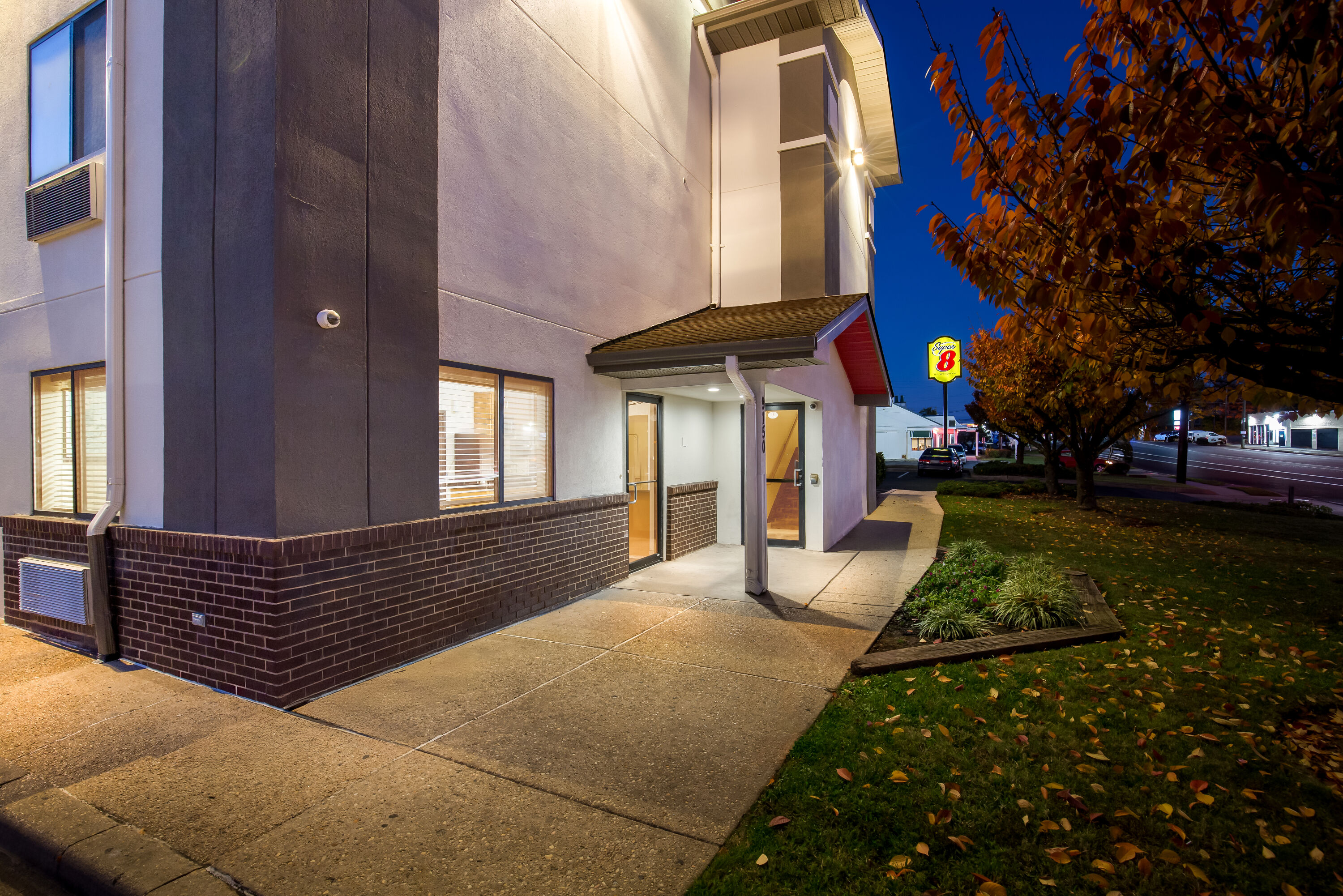 Exterior Night Image of Super 8 by Wyndham College Park Wash DC Area hotel in College Park, Maryland