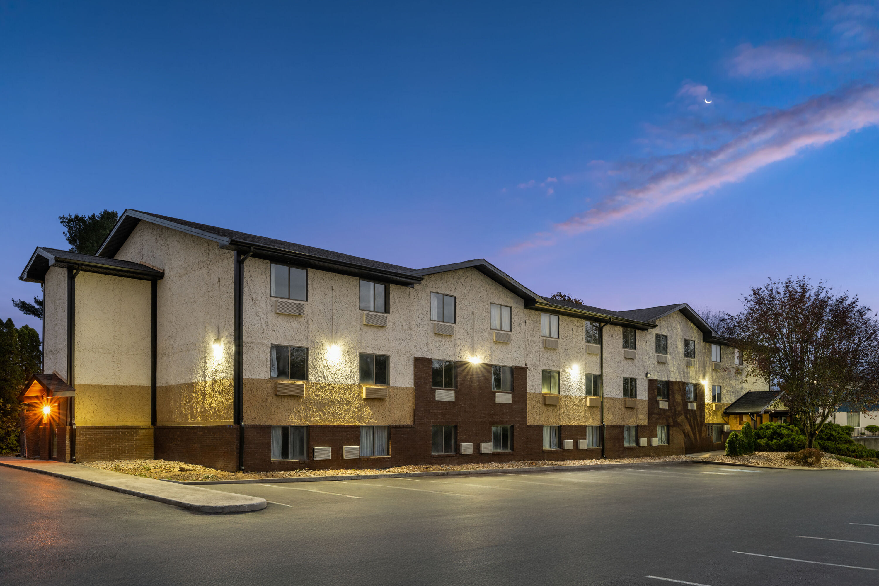 Exterior Dusk Image of Super 8 by Wyndham Hagerstown I-70 hotel in Hagerstown, Maryland