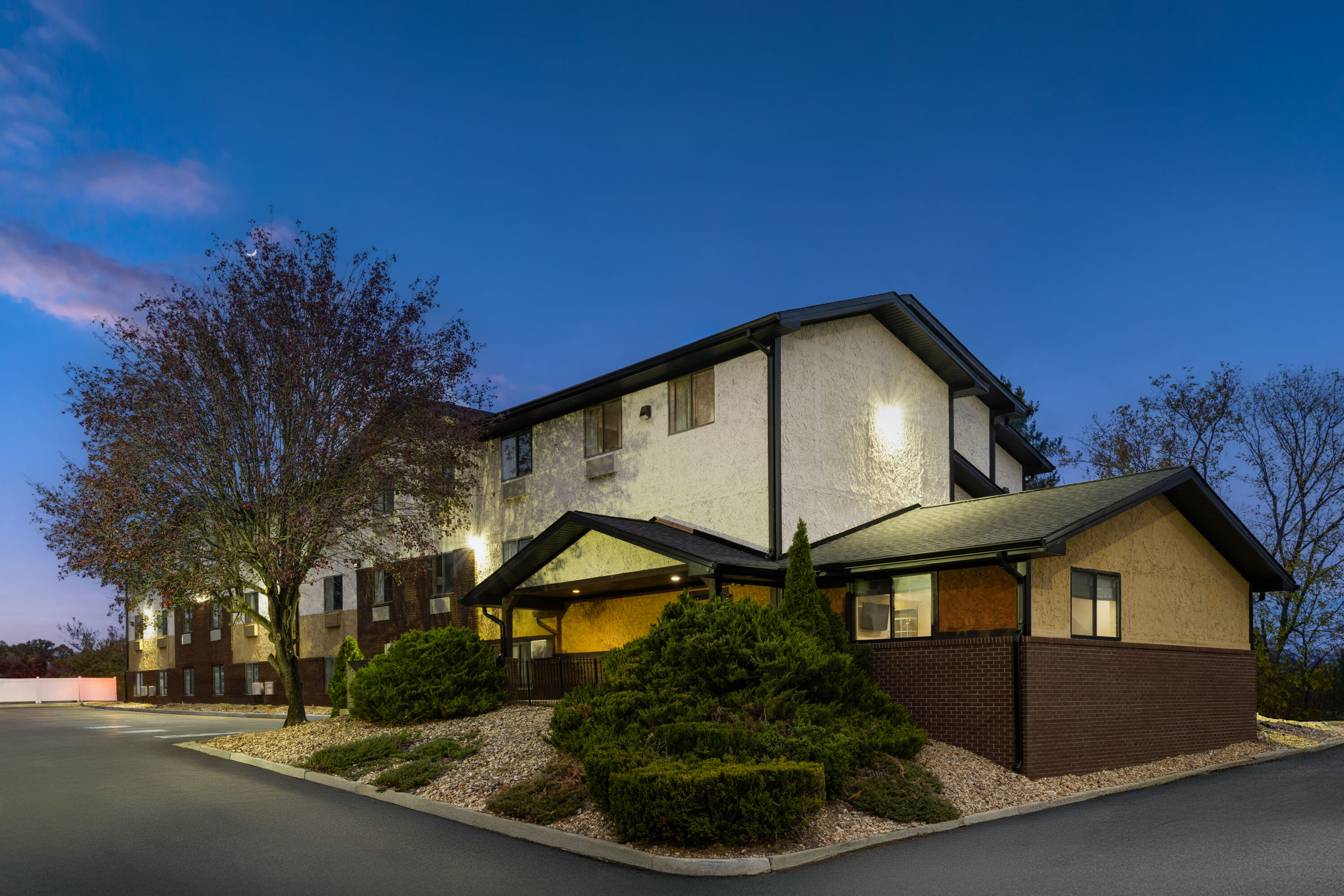 Exterior Dusk Image of Super 8 by Wyndham Hagerstown I-70 hotel in Hagerstown, Maryland