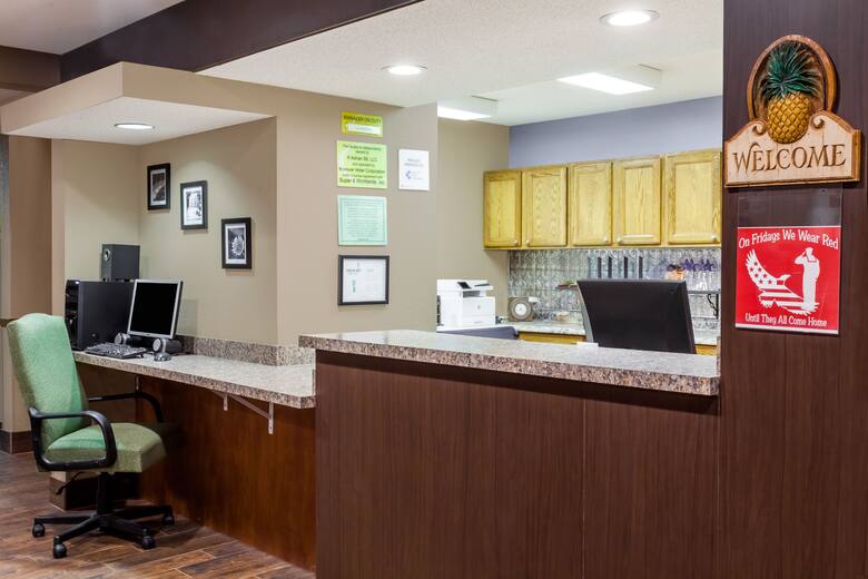 Super 8 Adrian hotel lobby in Adrian, Michigan