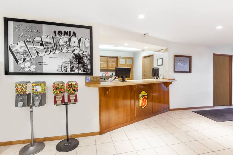 Super 8 Ionia MI hotel lobby in Ionia, Michigan