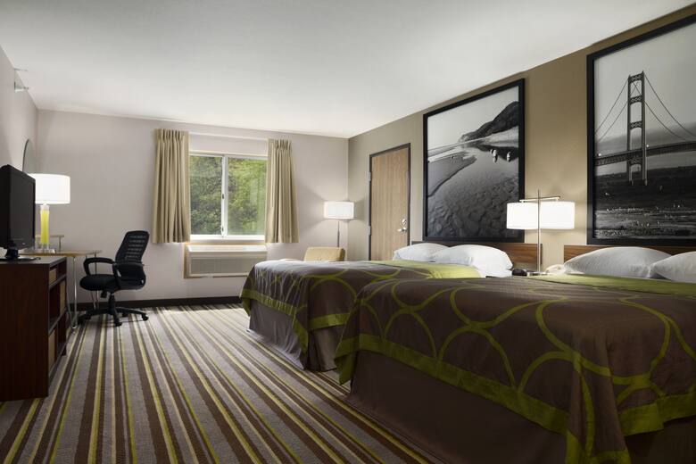 Guest room at the Super 8 Manistee in Manistee, Michigan
