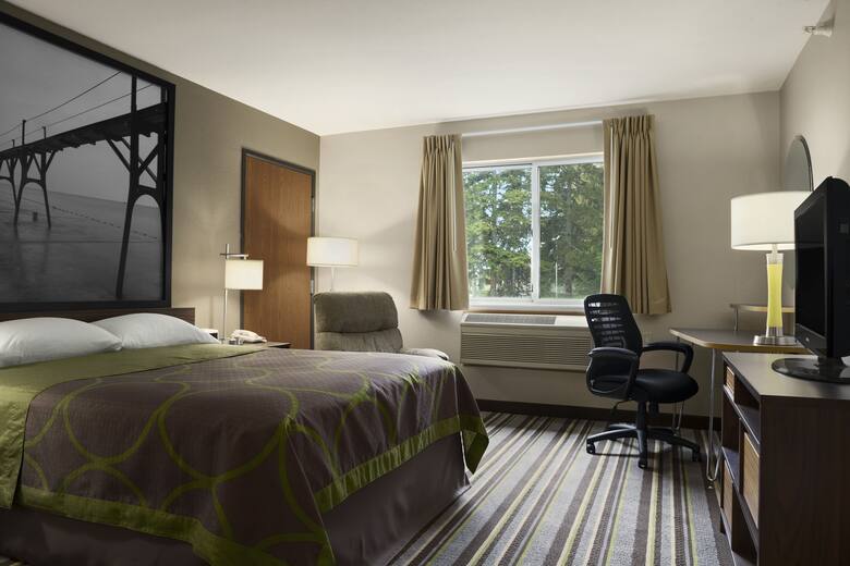 Guest room at the Super 8 Manistee in Manistee, Michigan