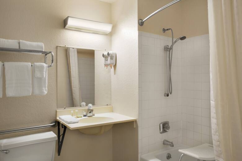 Guest room at the Super 8 Saginaw in Saginaw, Michigan