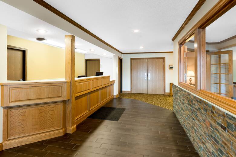 Super 8 St. Ignace hotel lobby in Saint Ignace, Michigan