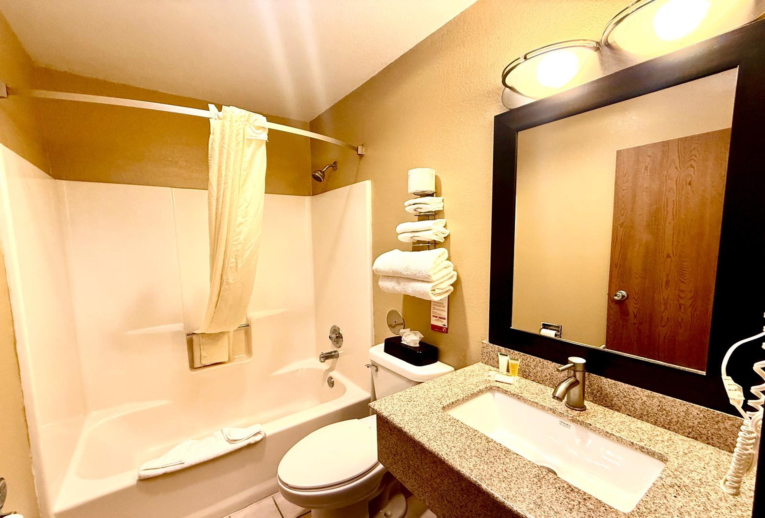 Guest room bath at the Super 8 by Wyndham Melrose in Melrose, Minnesota