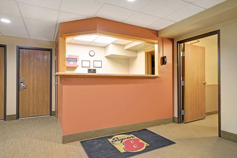 Super 8 Melrose hotel lobby in Melrose, Minnesota