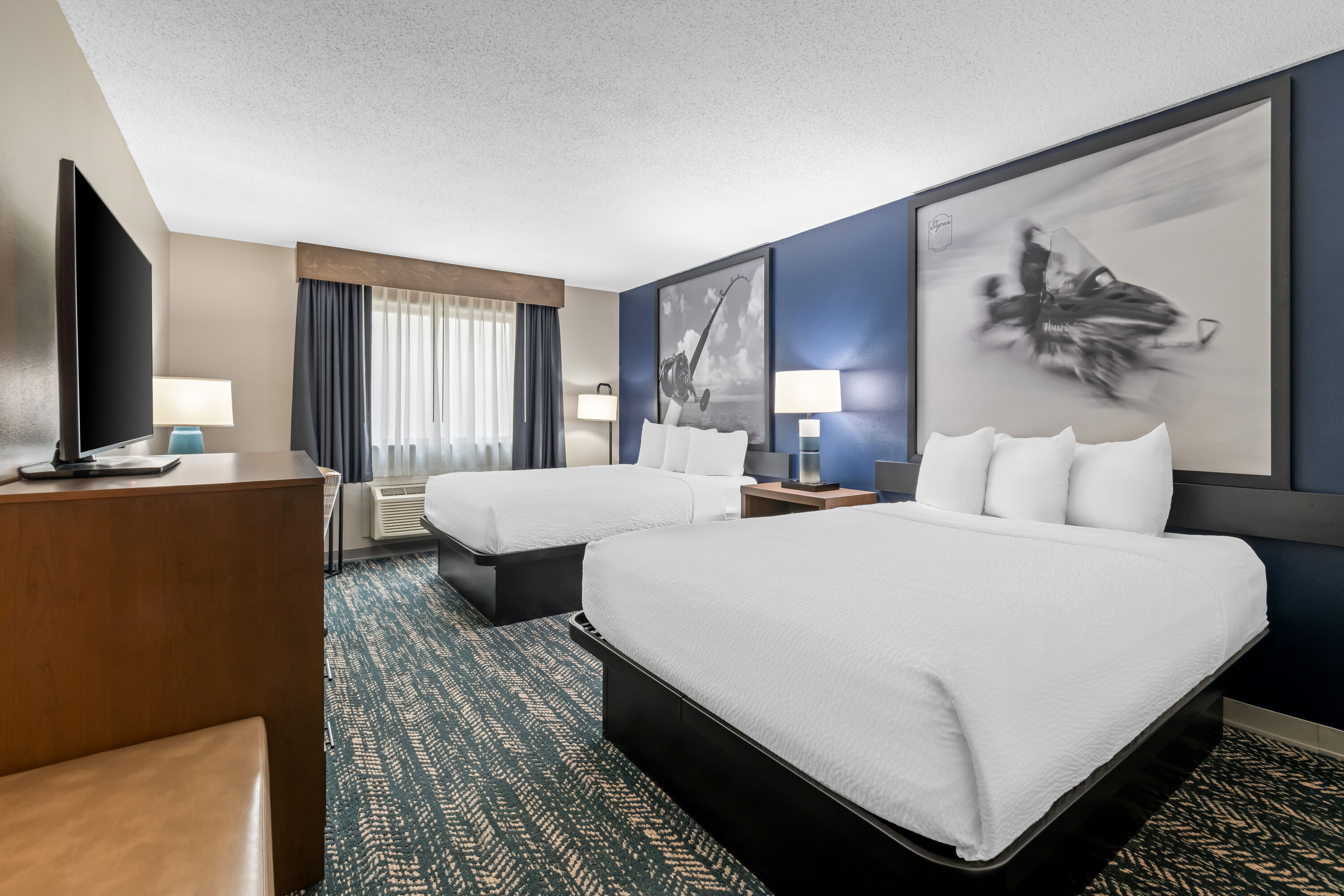 Double bed guest room at the Super 8 by Wyndham Perham in Perham, Minnesota