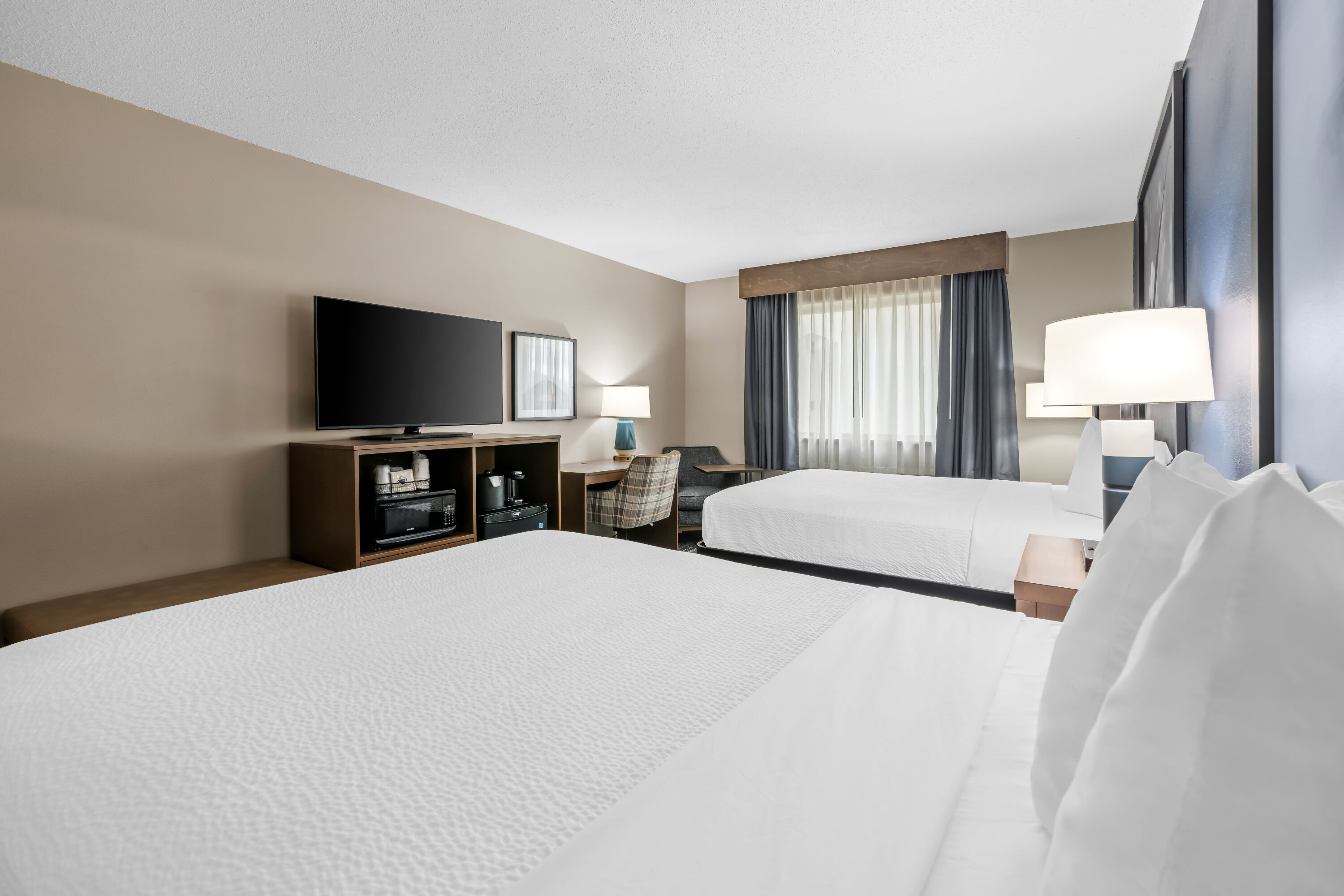 Double bed guest room at the Super 8 by Wyndham Perham in Perham, Minnesota