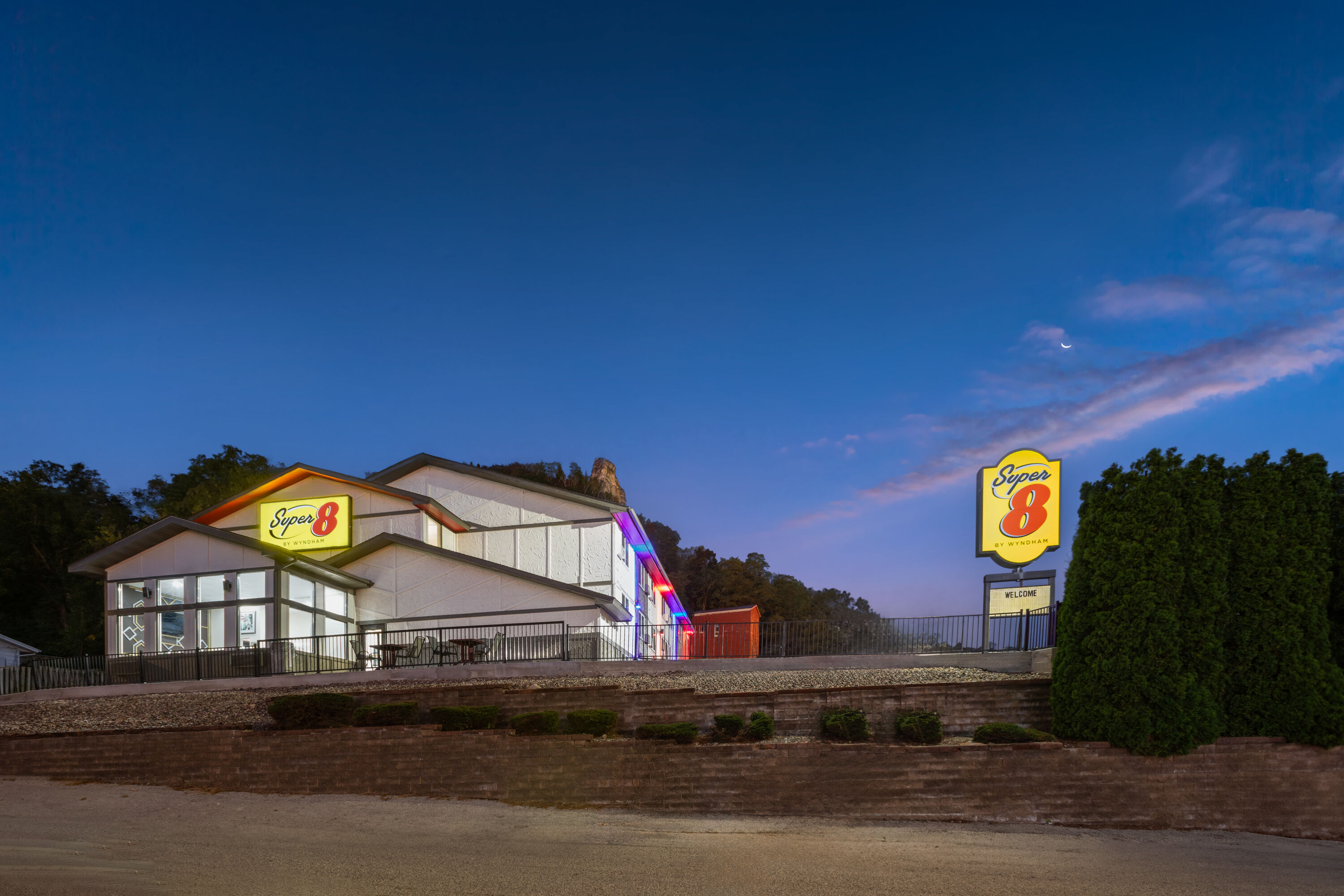 Exterior Dusk Image of Super 8 by Wyndham Winona MN hotel in Winona, Minnesota