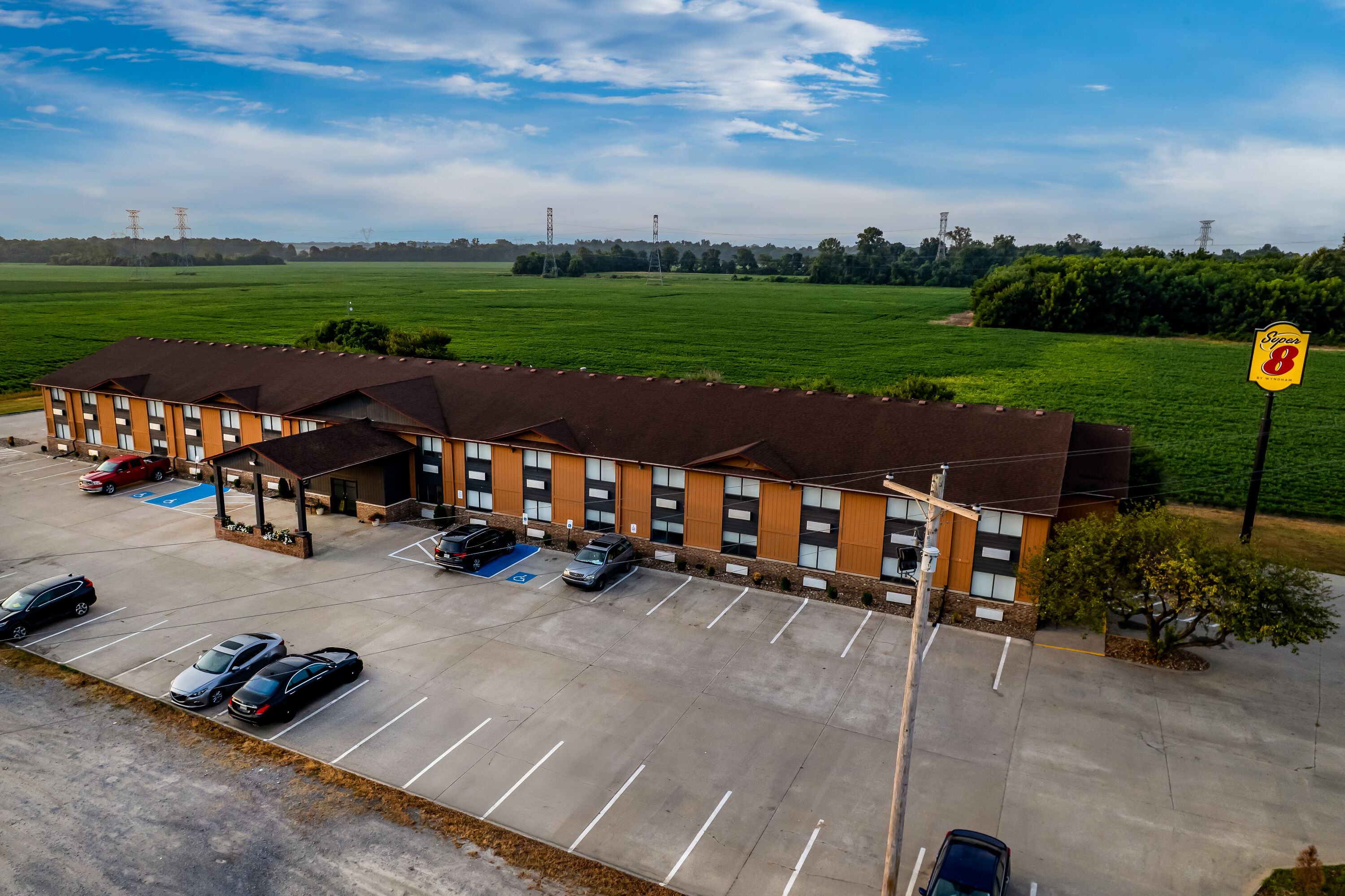 Aerial View of Super 8 by Wyndham Marston hotel in Marston, Missouri