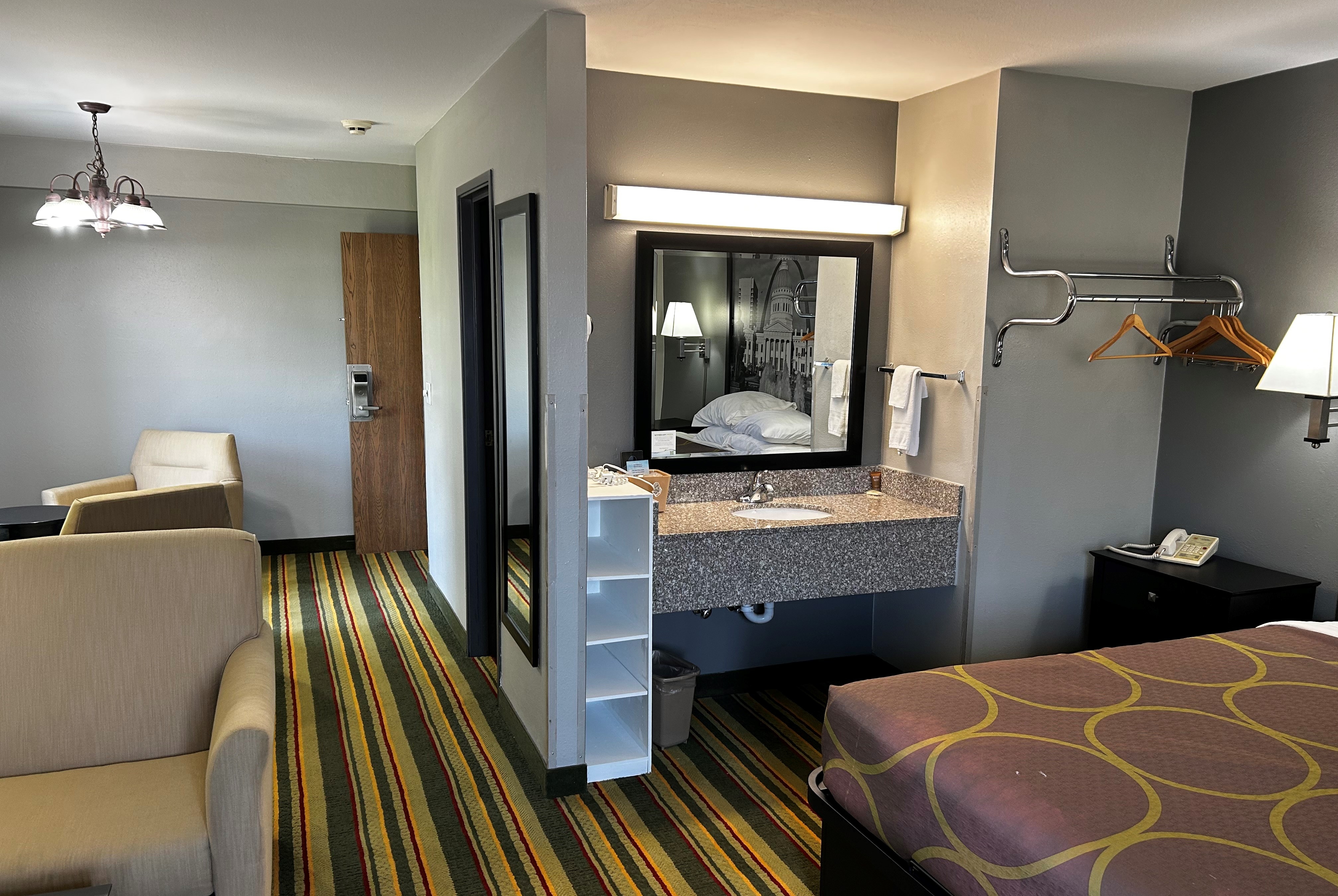 Guest room at the Super 8 by Wyndham Mound City in Mound City, Missouri