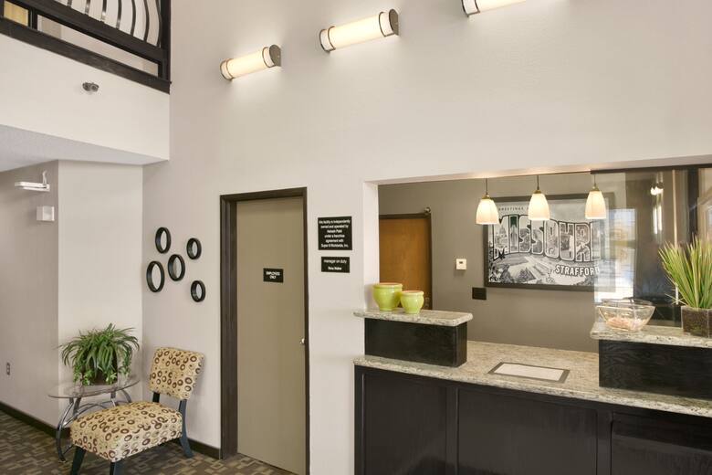 Super 8 Stafford/Springfield Area hotel lobby in Strafford, Missouri