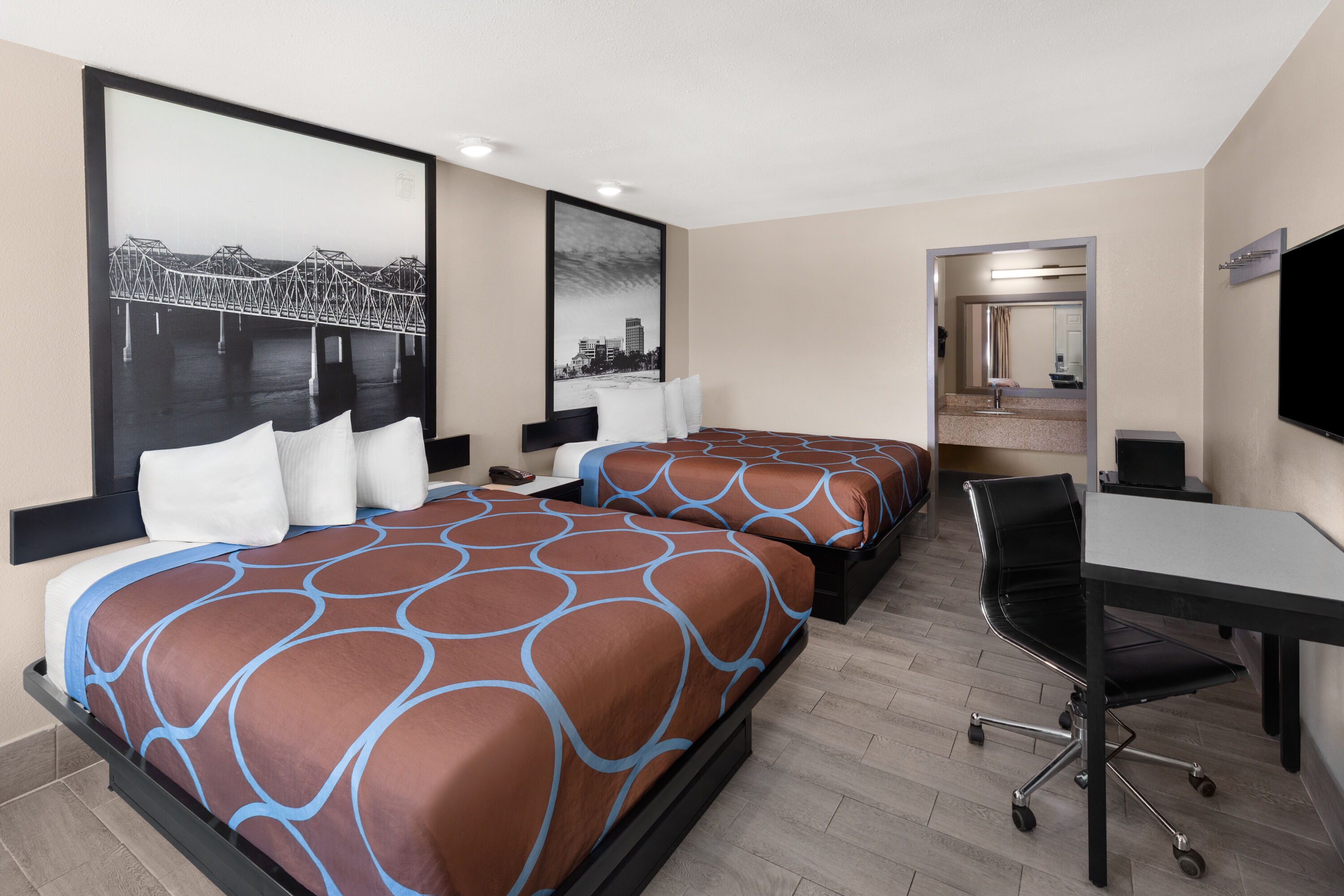 Guest room at the Super 8 by Wyndham Biloxi at the Beach in Biloxi, Mississippi