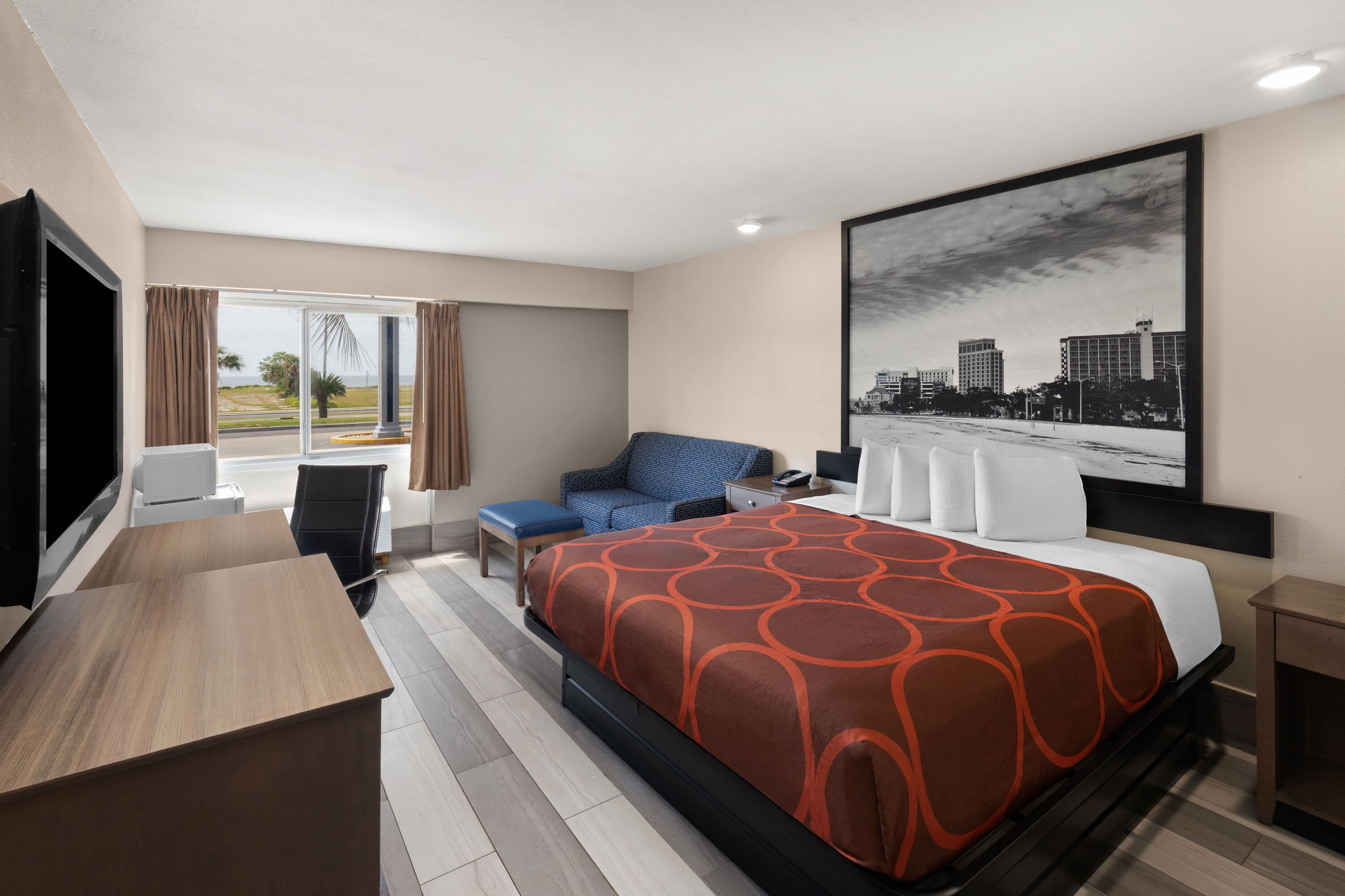 Guest room at the Super 8 by Wyndham Biloxi at the Beach in Biloxi, Mississippi