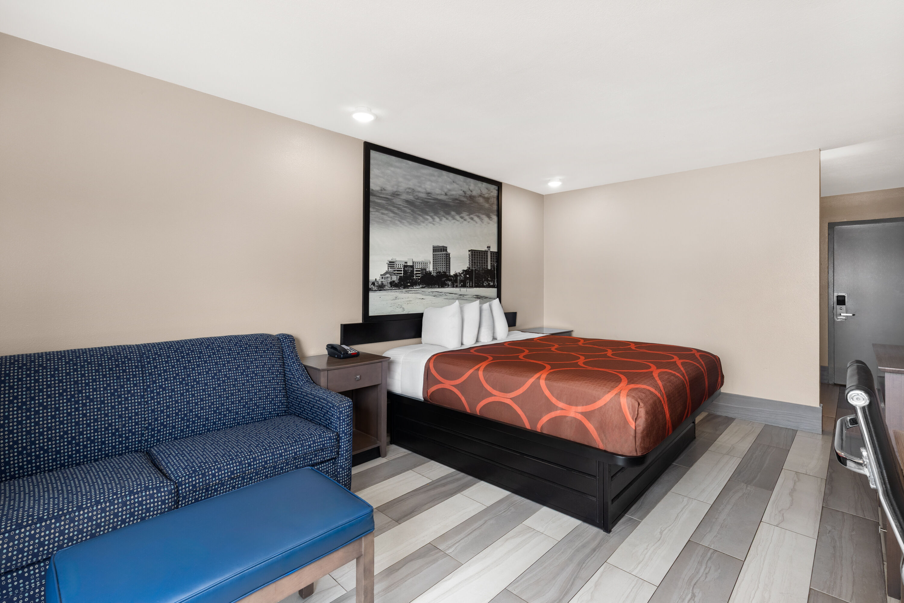 Guest room at the Super 8 by Wyndham Biloxi at the Beach in Biloxi, Mississippi