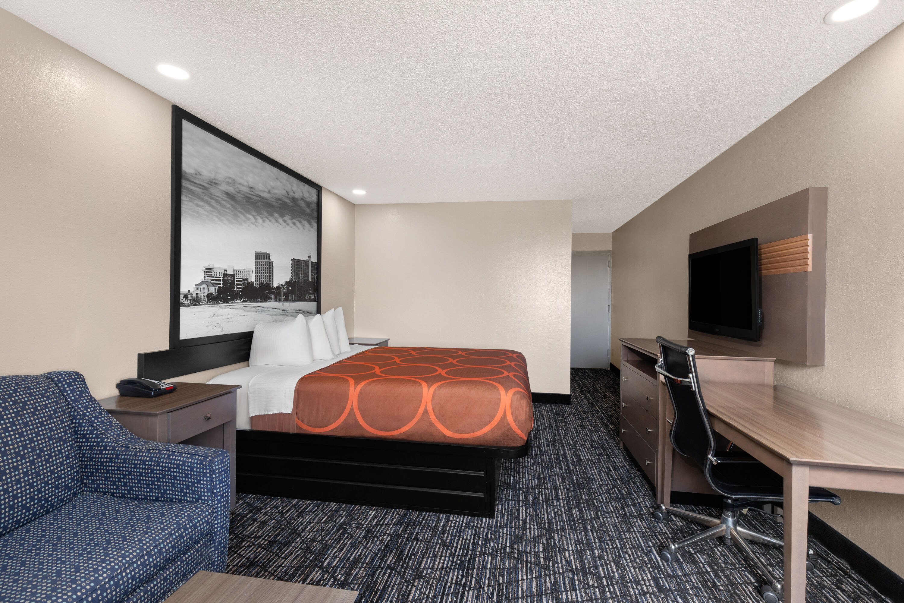 Guest room at the Super 8 by Wyndham Biloxi at the Beach in Biloxi, Mississippi