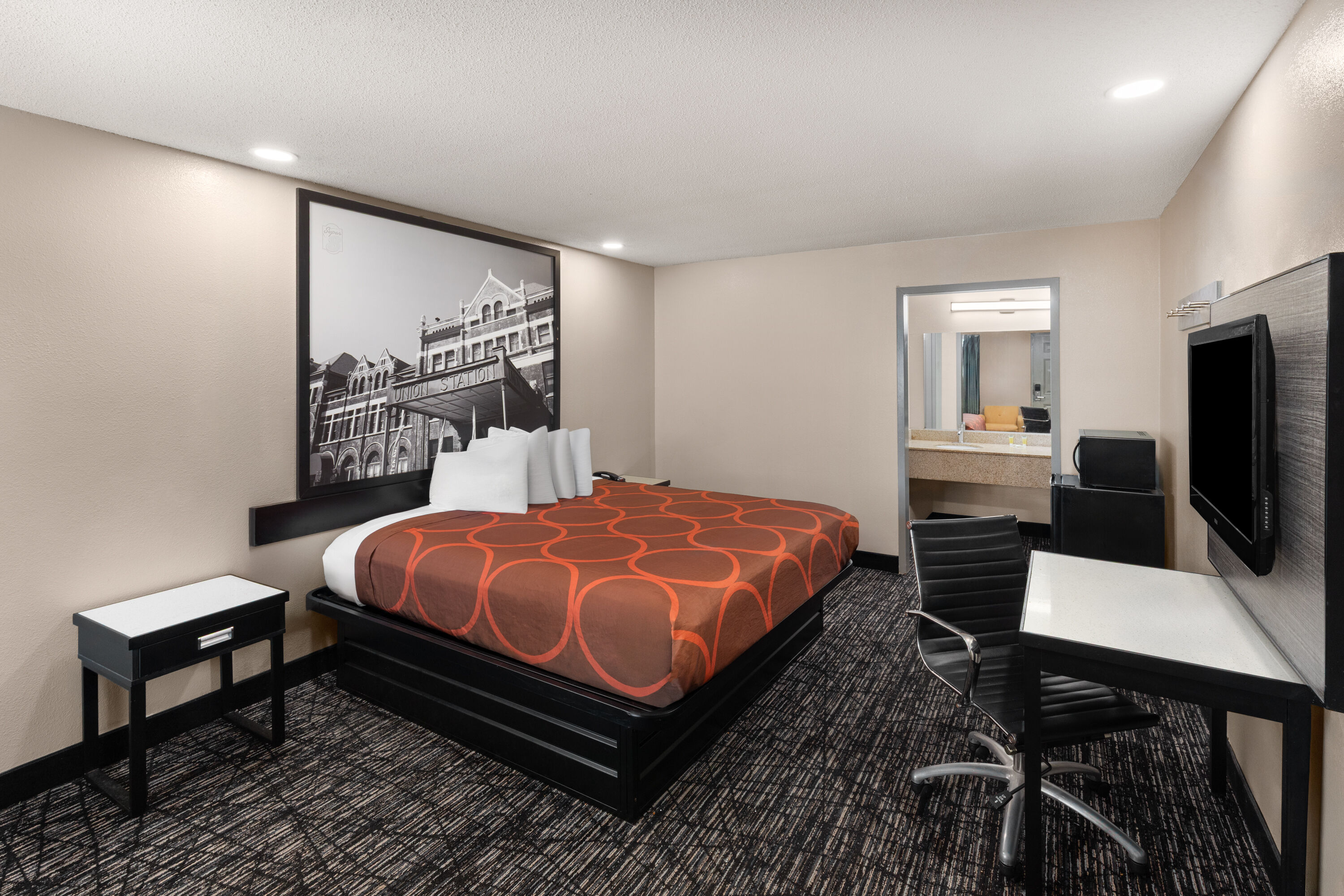 Guest room at the Super 8 by Wyndham Biloxi at the Beach in Biloxi, Mississippi