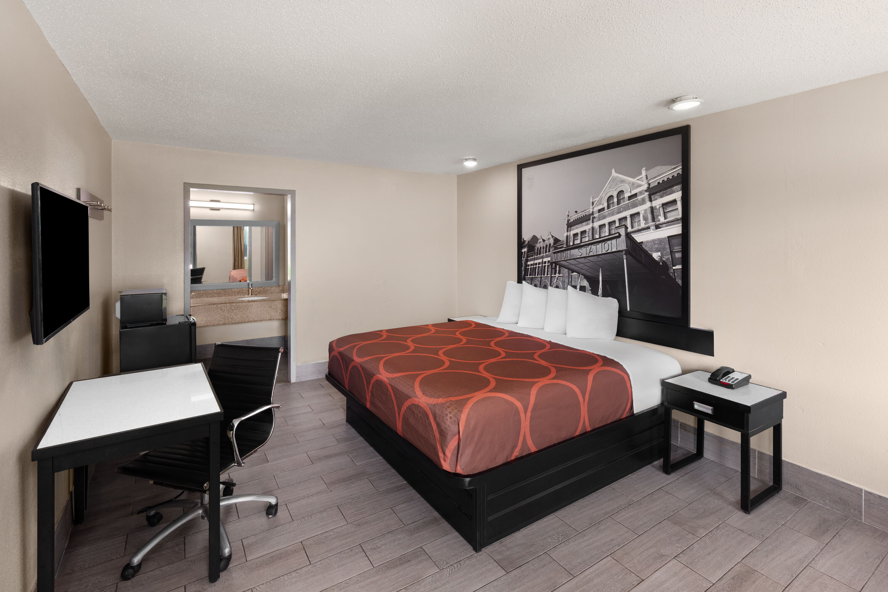 Guest room at the Super 8 by Wyndham Biloxi at the Beach in Biloxi, Mississippi