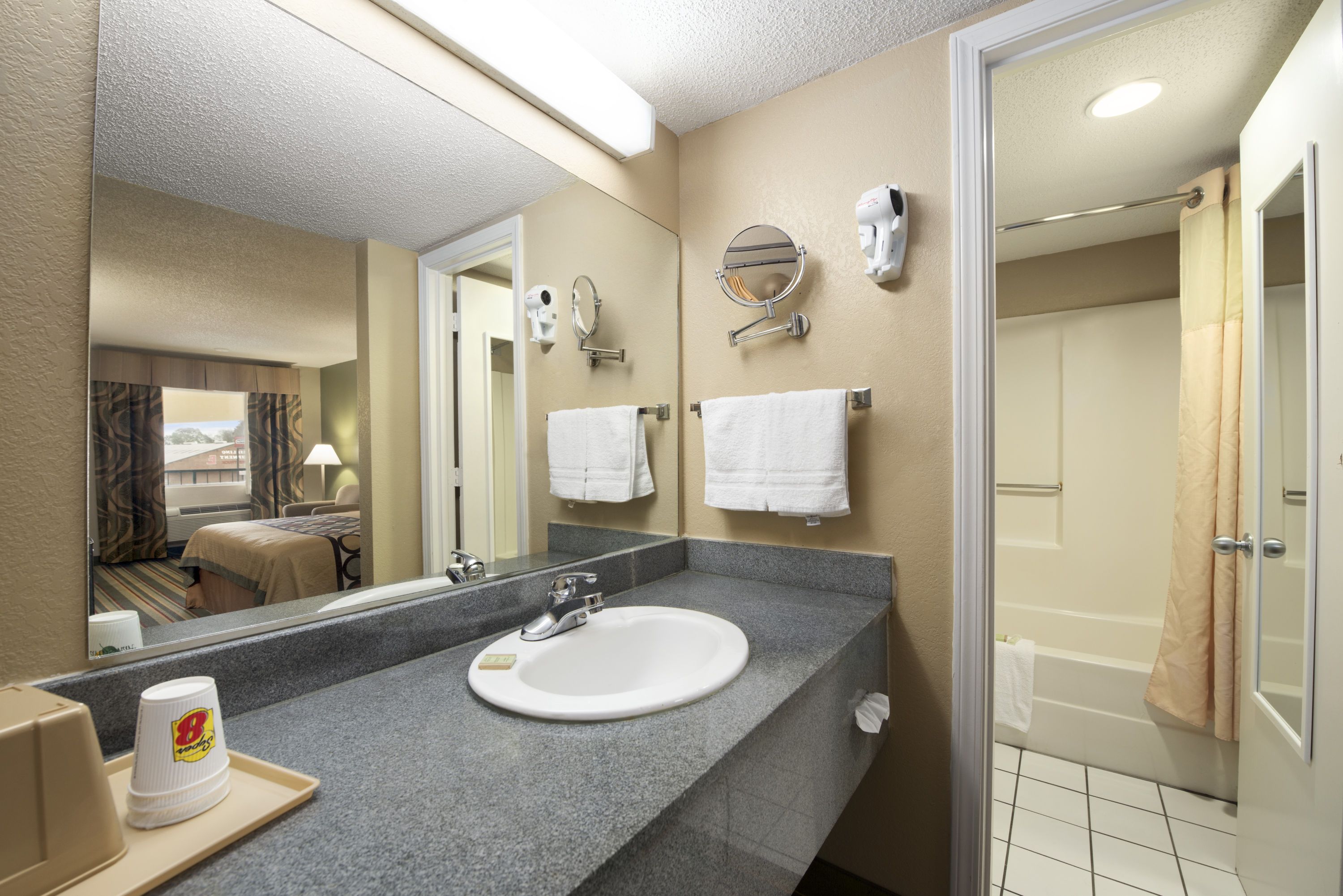Guest room at the Super 8 by Wyndham Meridian in Meridian, Mississippi