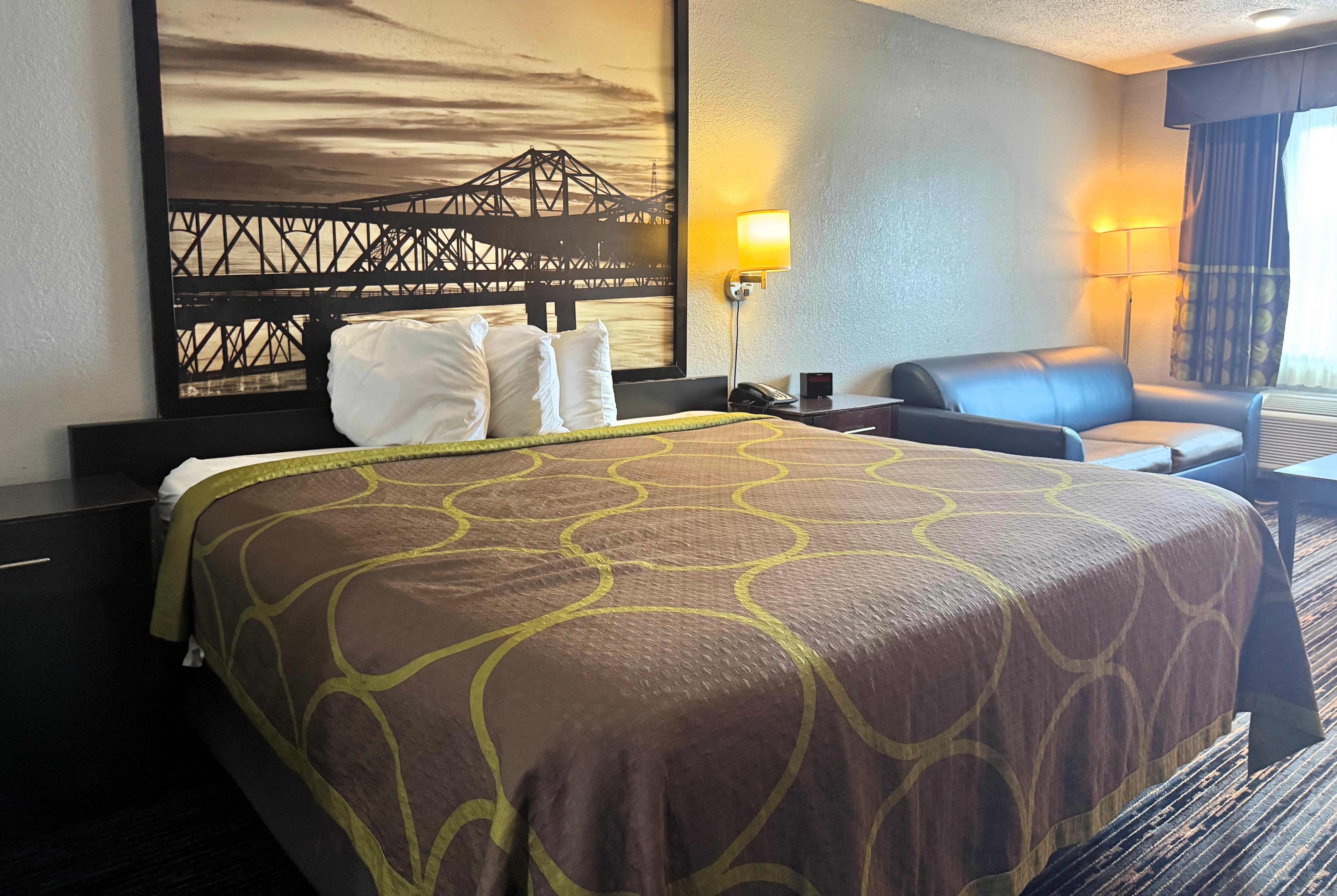 Guest room at the Super 8 by Wyndham Meridian in Meridian, Mississippi