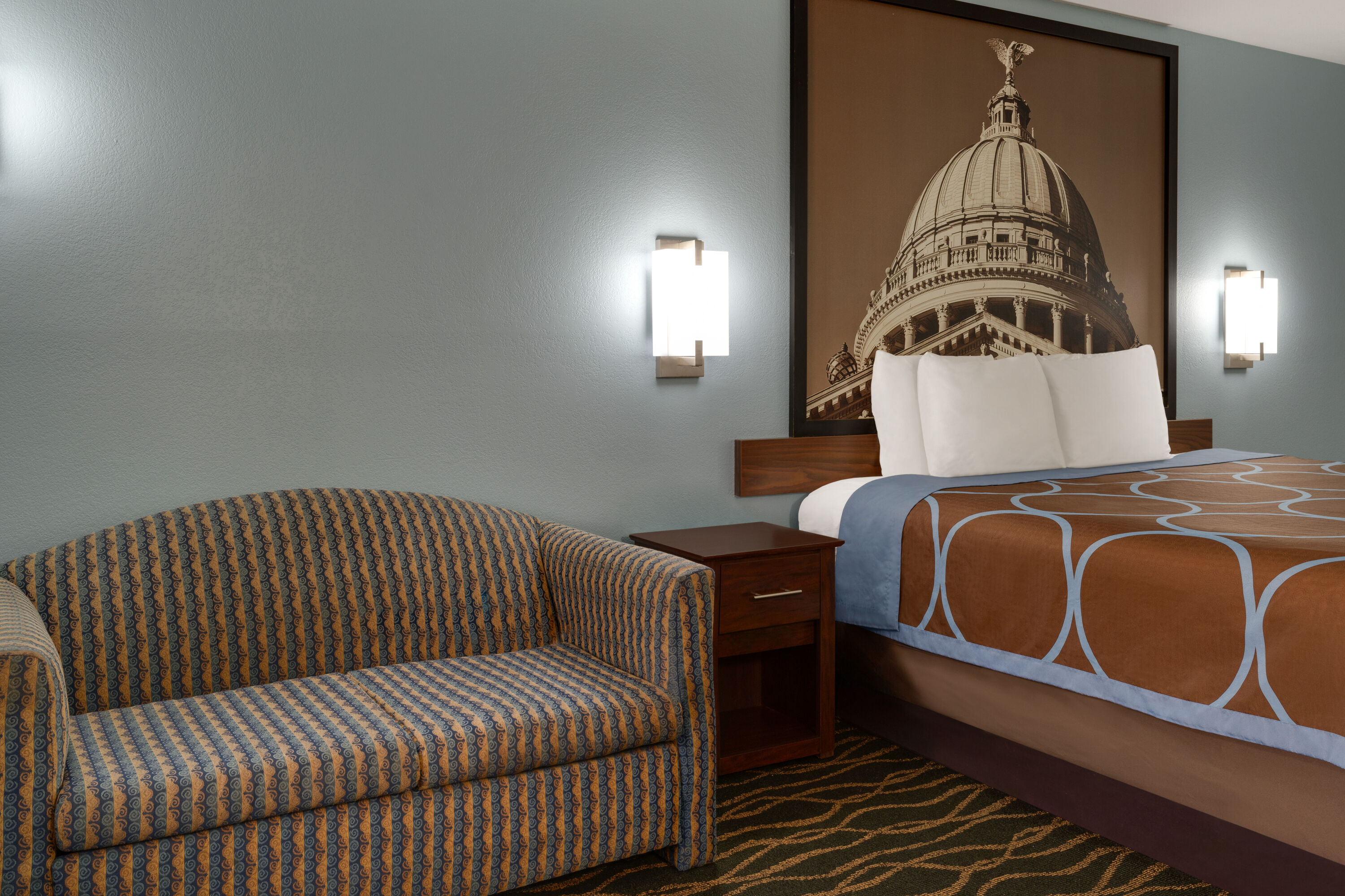 Guest room at the Super 8 by Wyndham Pearl/Jackson/East in Pearl, Mississippi