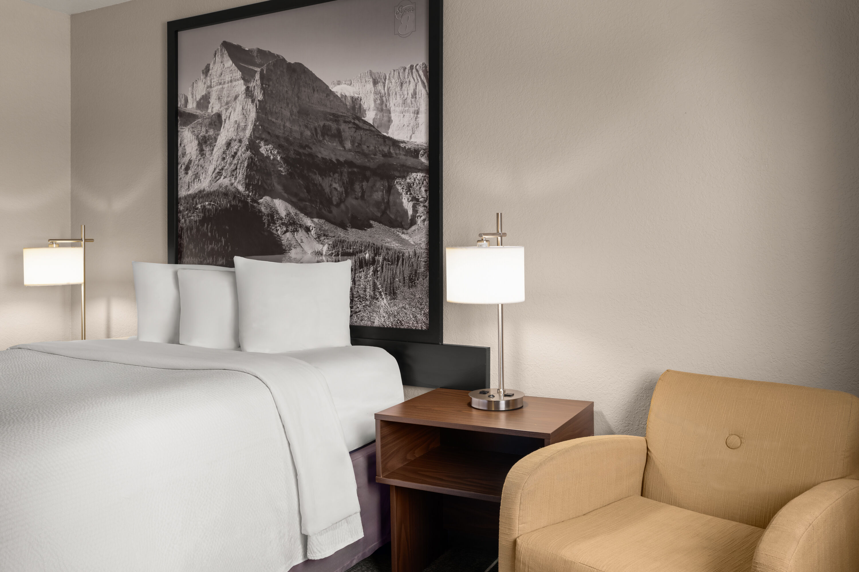Guest room at the Super 8 by Wyndham Kalispell Glacier National Park in Kalispell, Montana