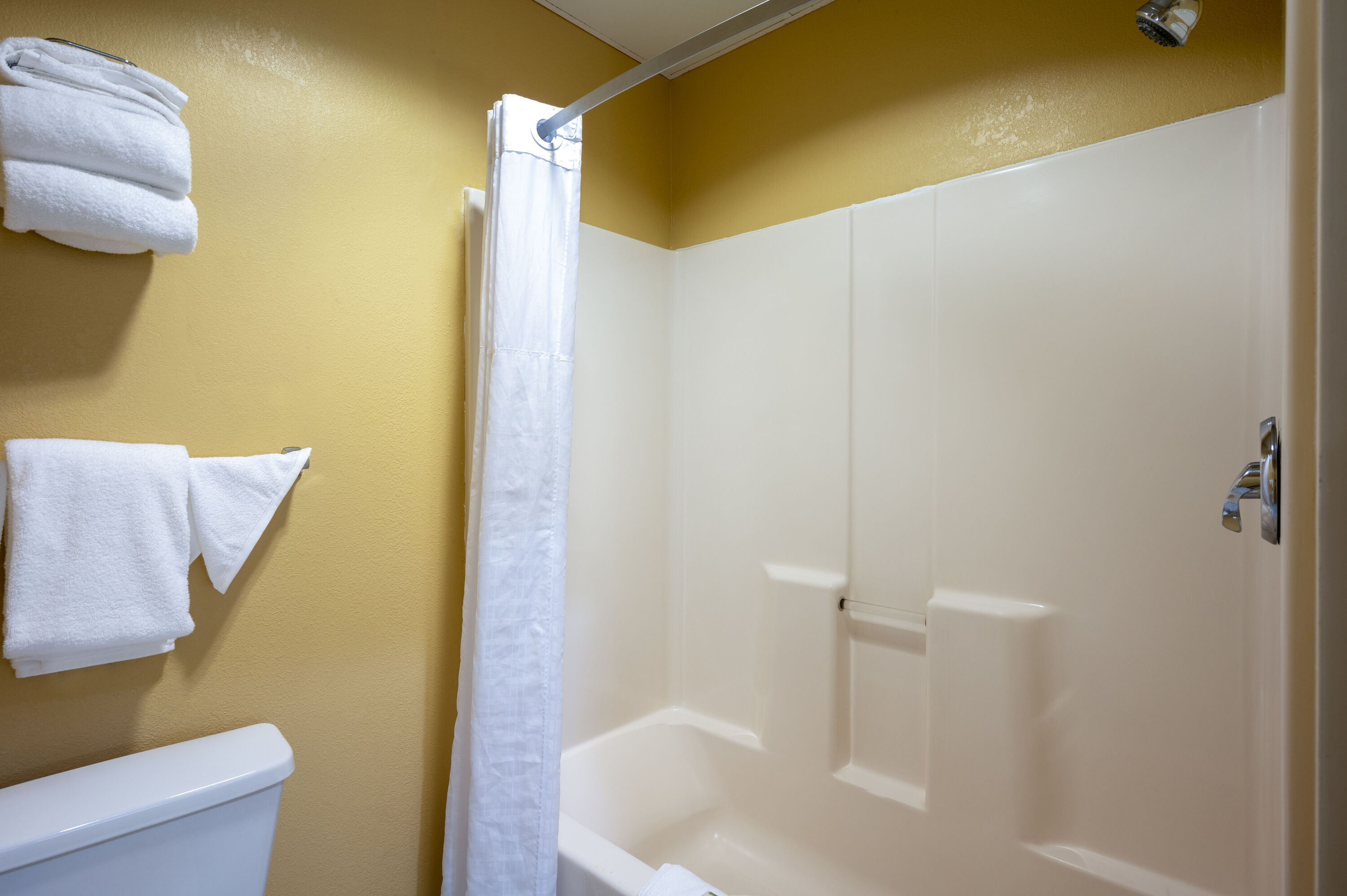 Guest room bath at the Super 8 by Wyndham Salisbury in Salisbury, North Carolina