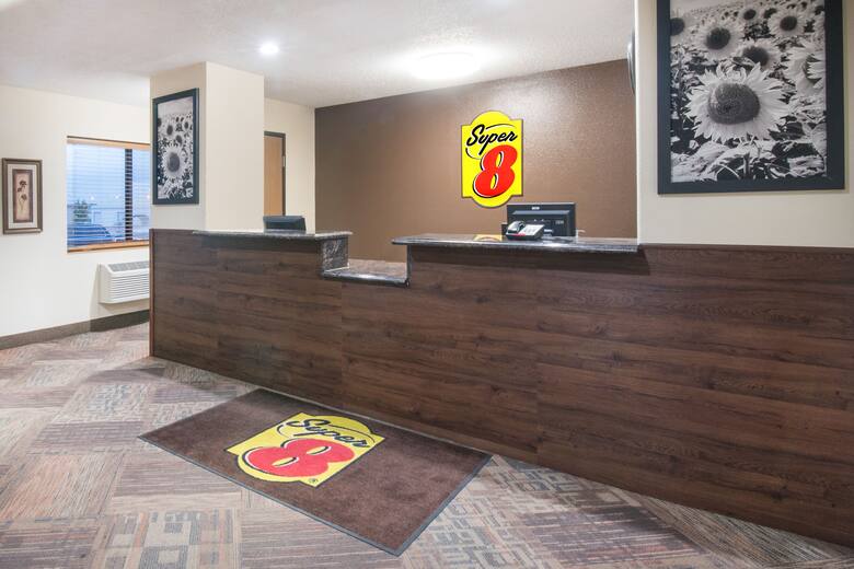 Super 8 Jamestown hotel lobby in Jamestown, North Dakota