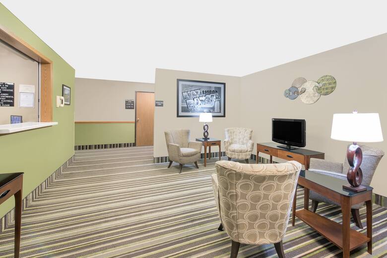 Super 8 Lisbon hotel lobby in Lisbon, North Dakota