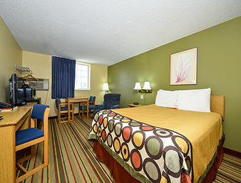 Guest room at the Super 8 by Wyndham Minot Airport in Minot, North Dakota