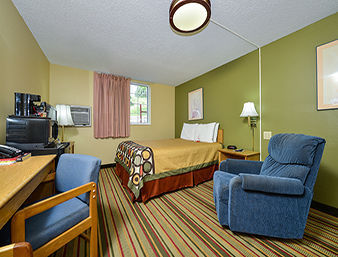 Guest room at the Super 8 by Wyndham Minot Airport in Minot, North Dakota