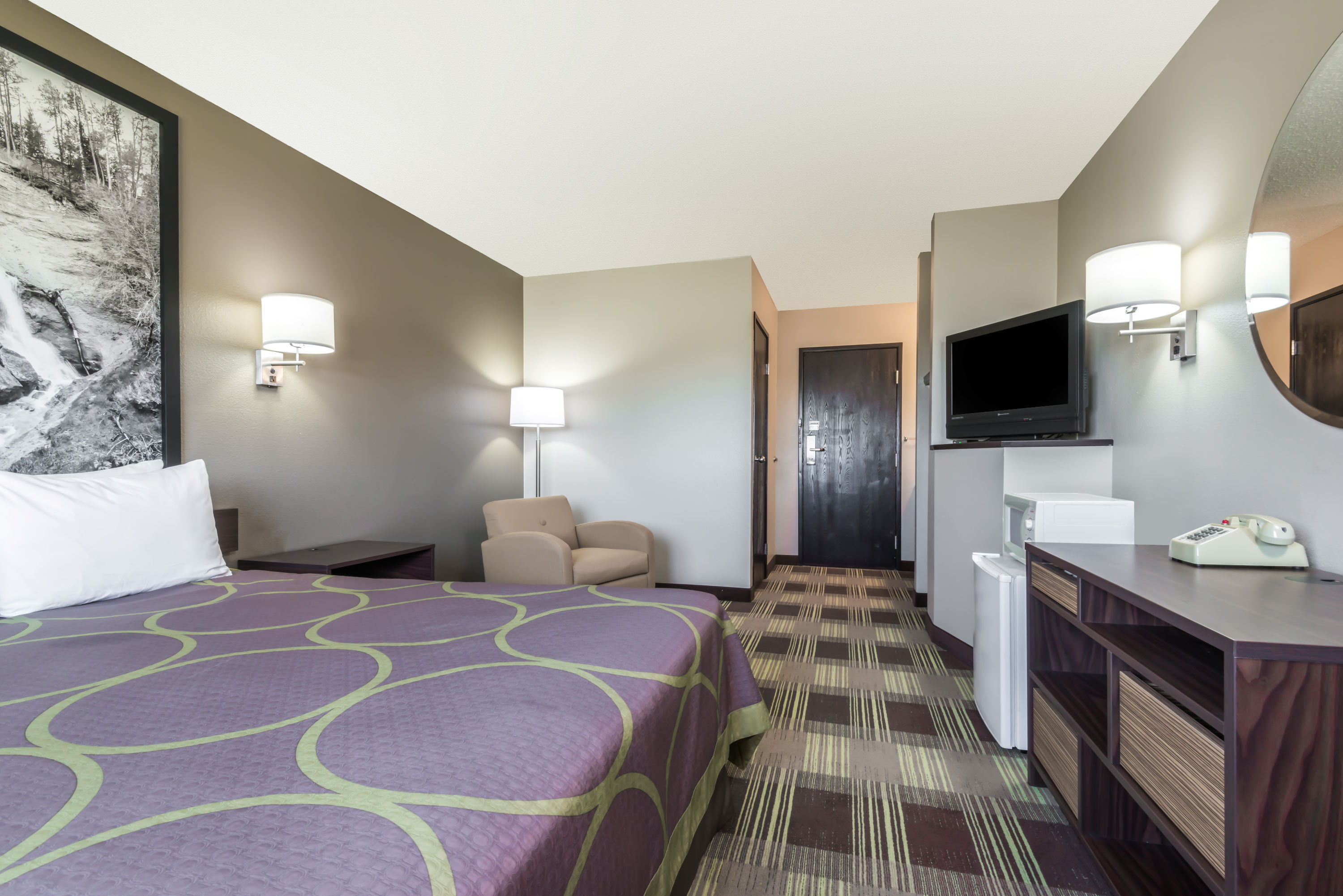 Guest room at the Super 8 by Wyndham Kimball in Kimball, Nebraska