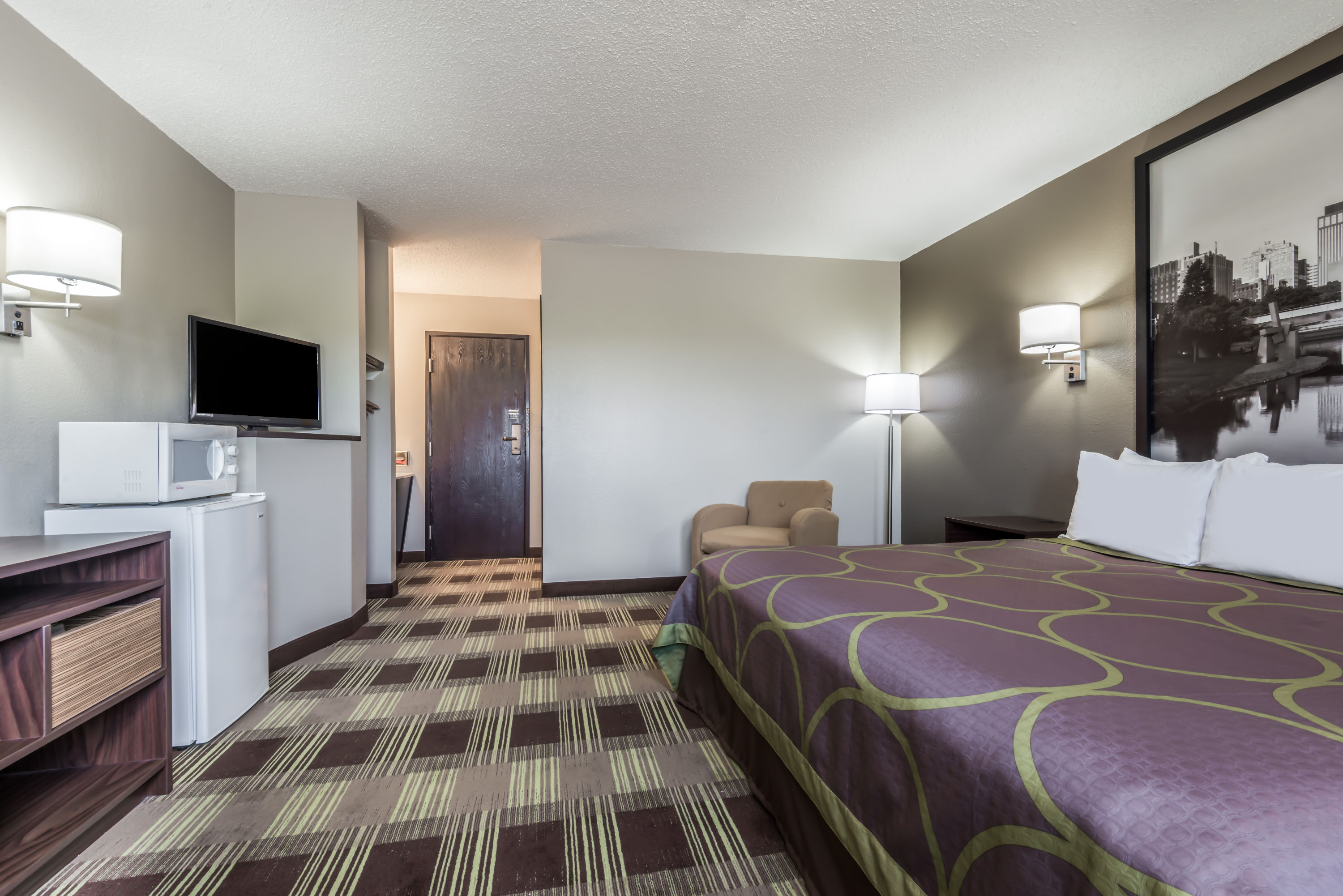 Guest room at the Super 8 by Wyndham Kimball in Kimball, Nebraska