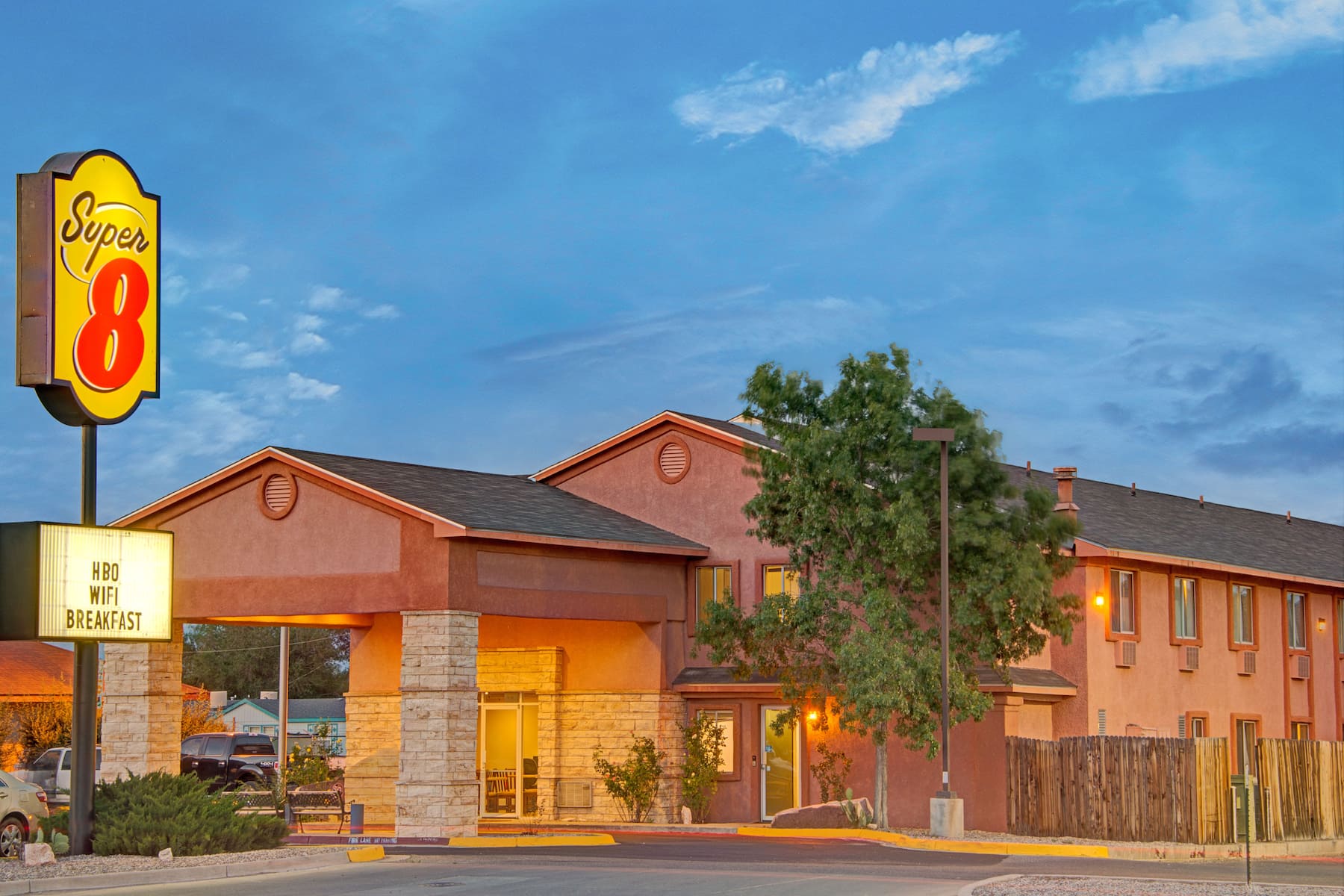 Exterior of Super 8 by Wyndham Belen NM hotel in Belen, New Mexico.