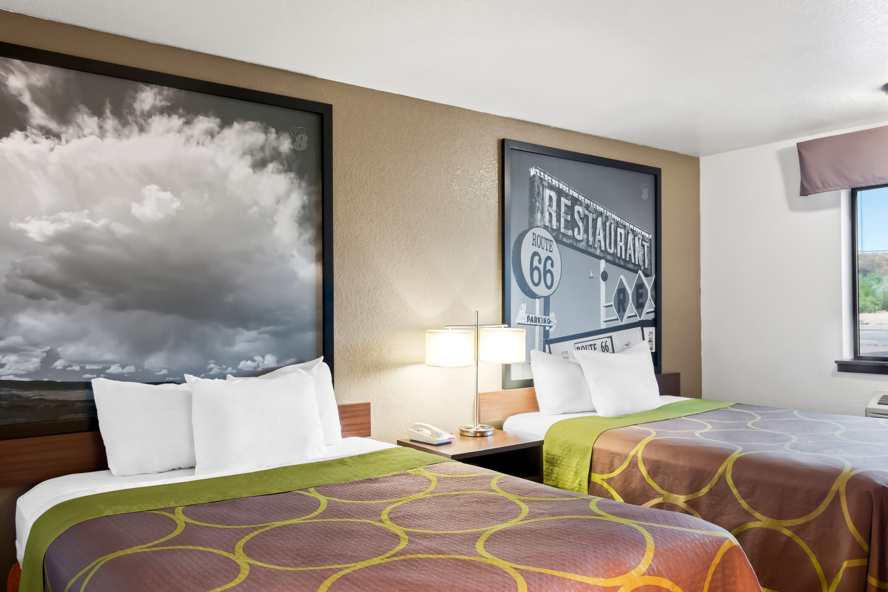 Double bed guest room at the Super 8 by Wyndham Santa Rosa in Santa Rosa, New Mexico