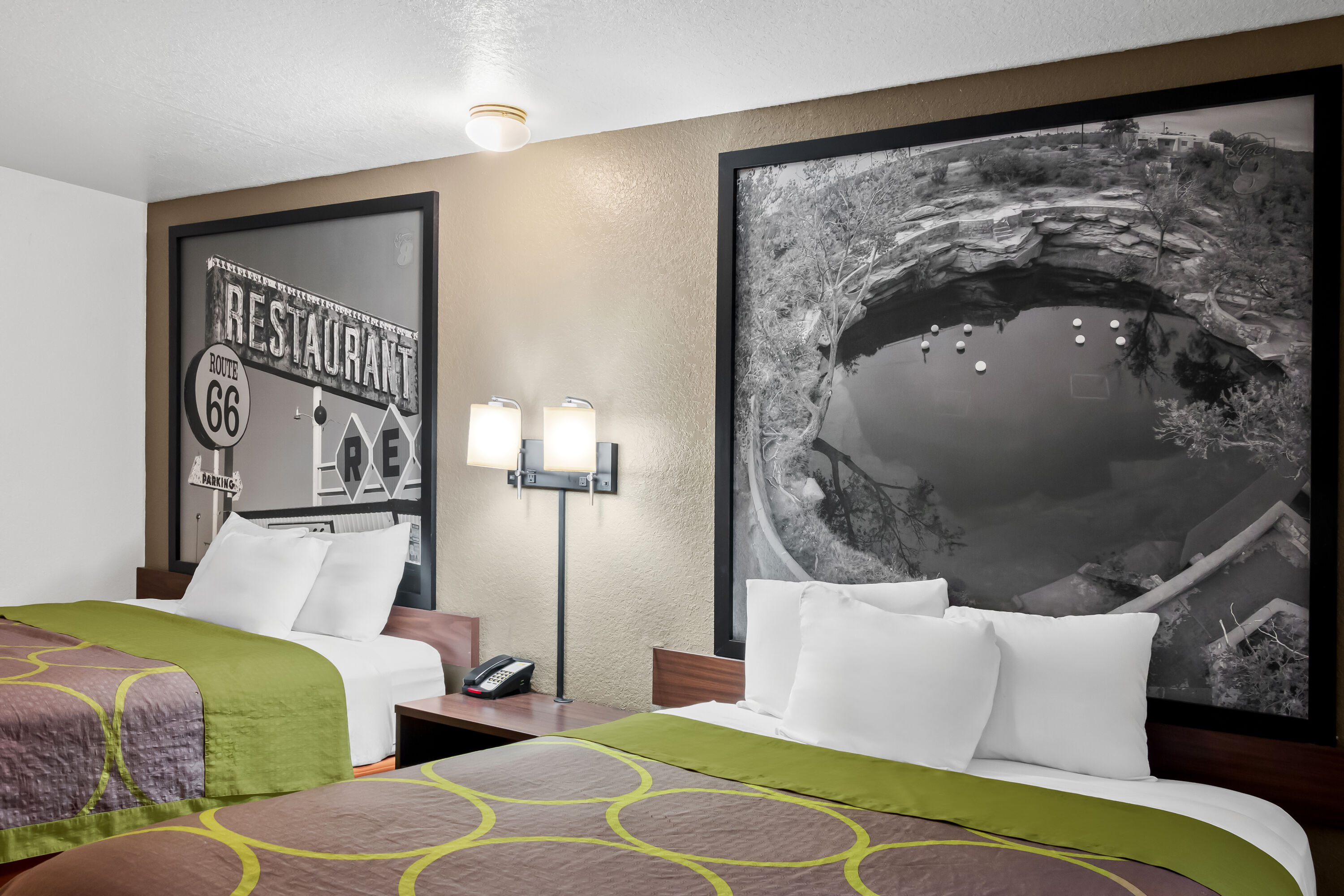 Double bed guest room at the Super 8 by Wyndham Santa Rosa in Santa Rosa, New Mexico