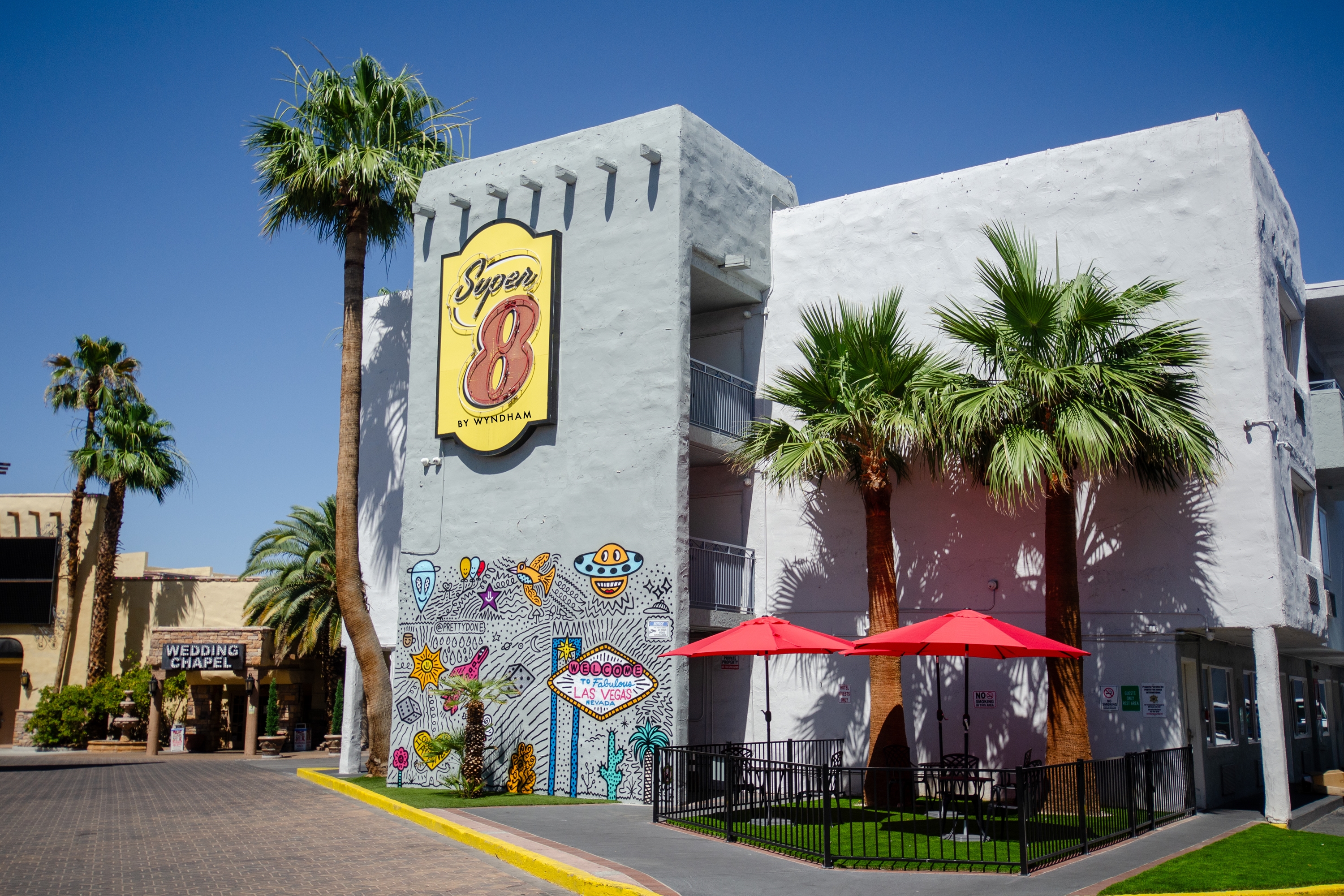 Exterior of Super 8 by Wyndham Las Vegas North Strip/Fremont St. Area hotel in Las Vegas, Nevada