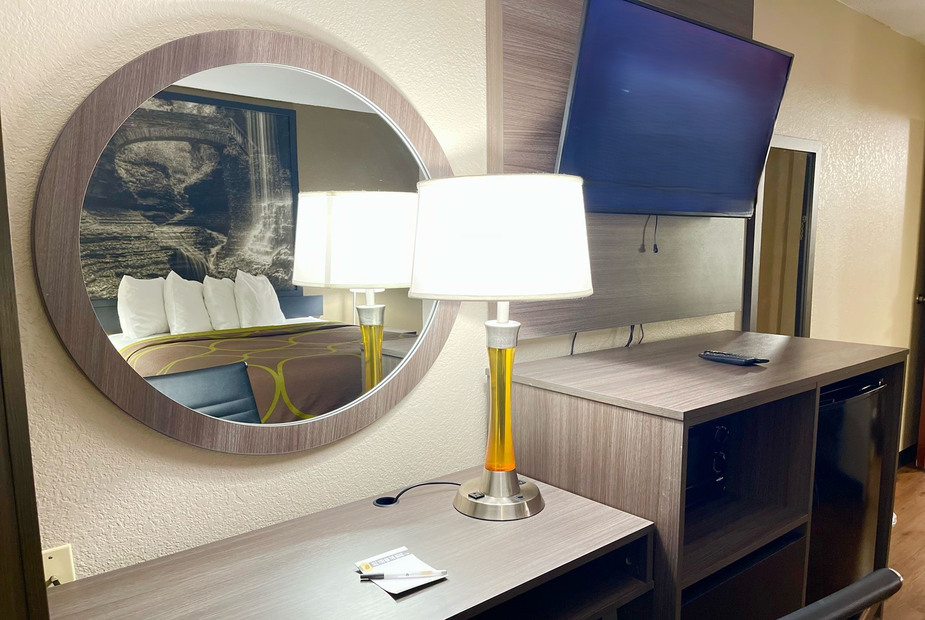 Guest room at the Super 8 by Wyndham Ithaca in Ithaca, New York