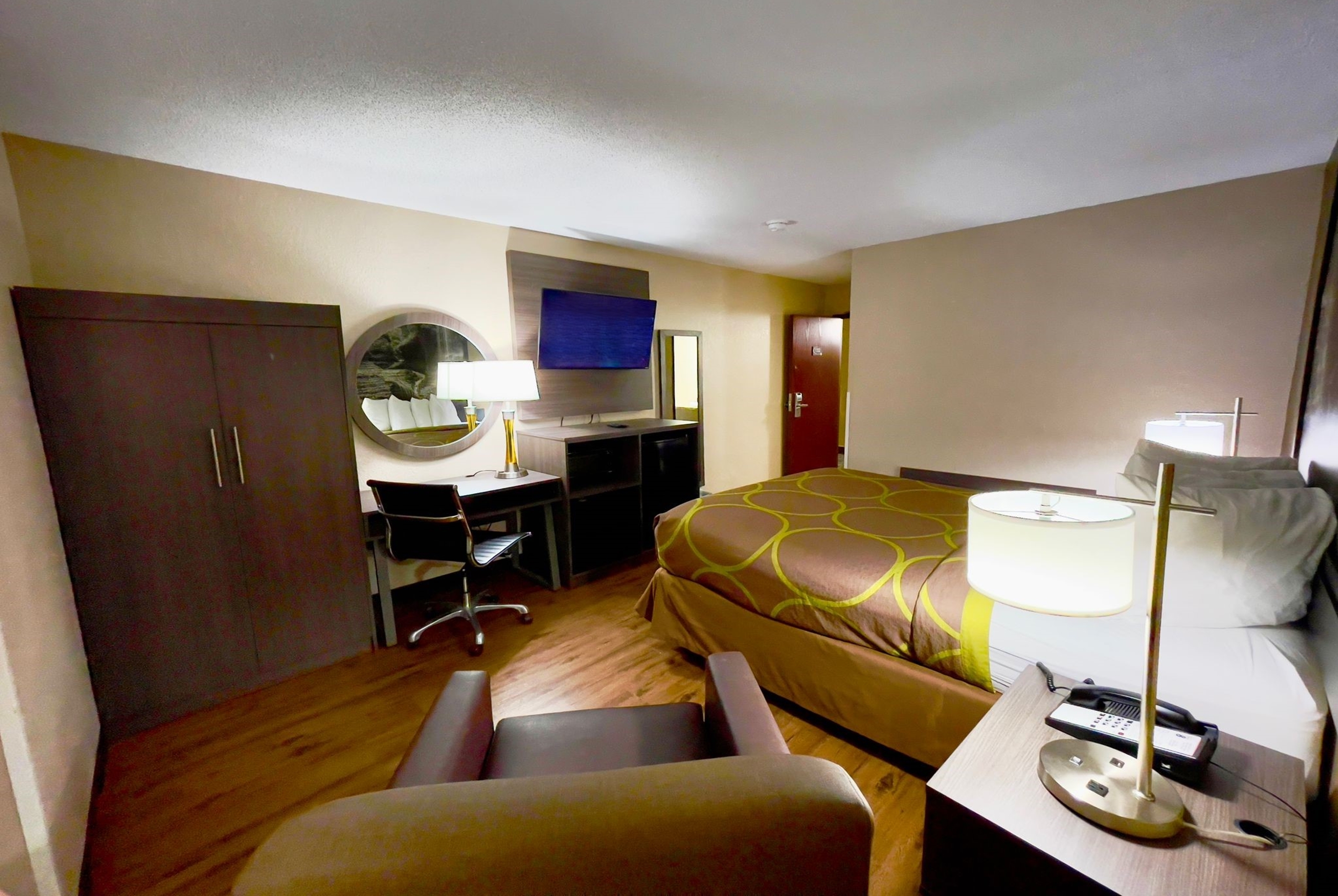 Guest room at the Super 8 by Wyndham Ithaca in Ithaca, New York