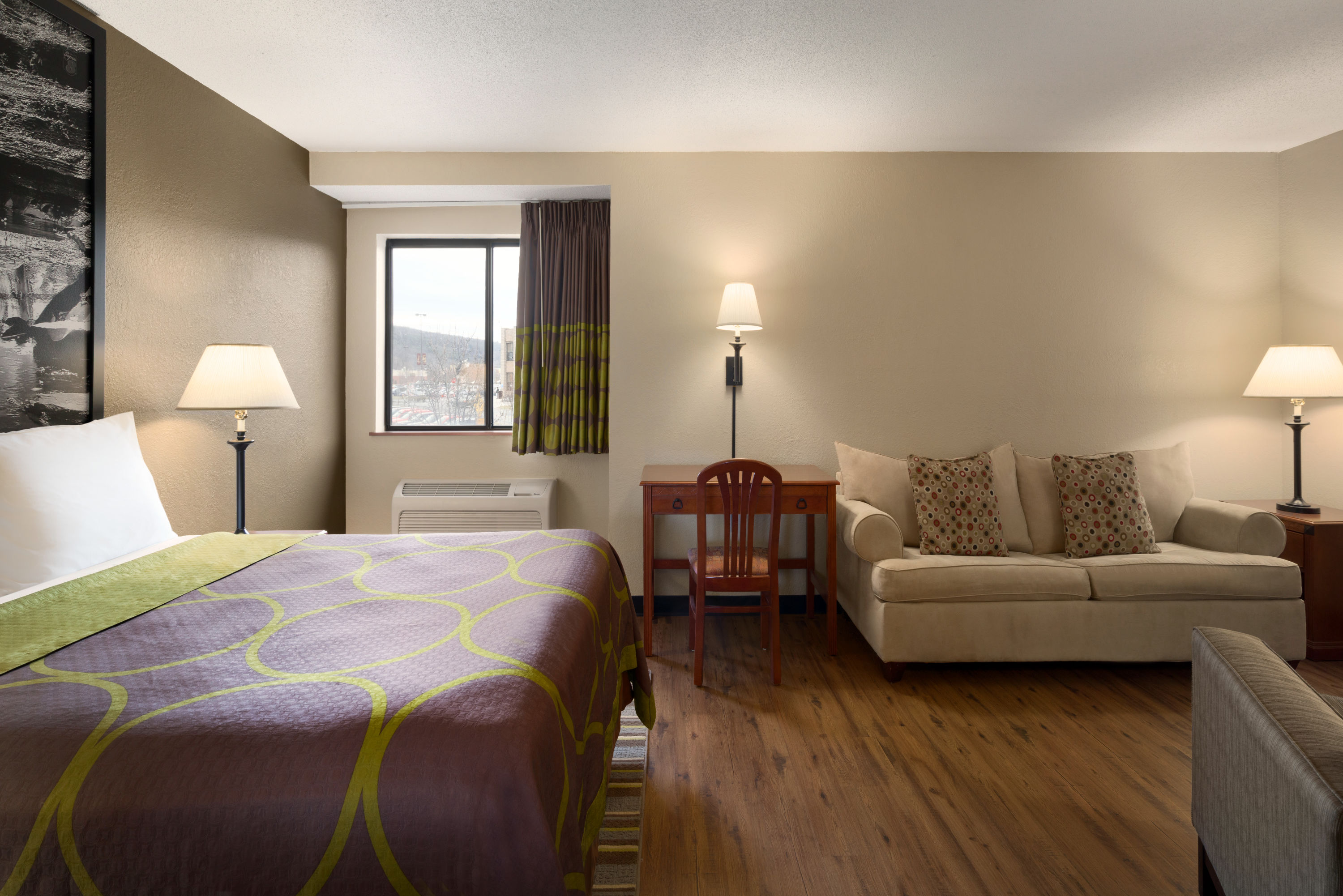 Guest room at the Super 8 by Wyndham Ithaca in Ithaca, New York