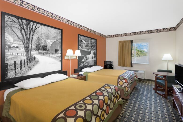 Guest room at the Super 8 Athens in Athens, Ohio