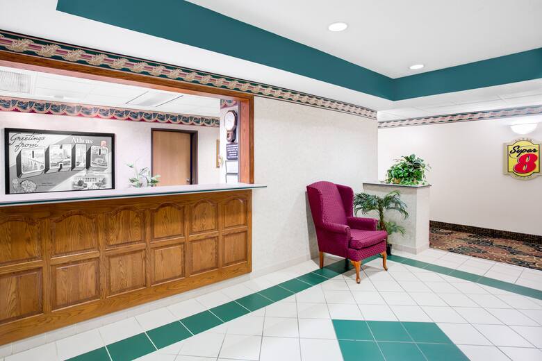 Super 8 Athens hotel lobby in Athens, Ohio