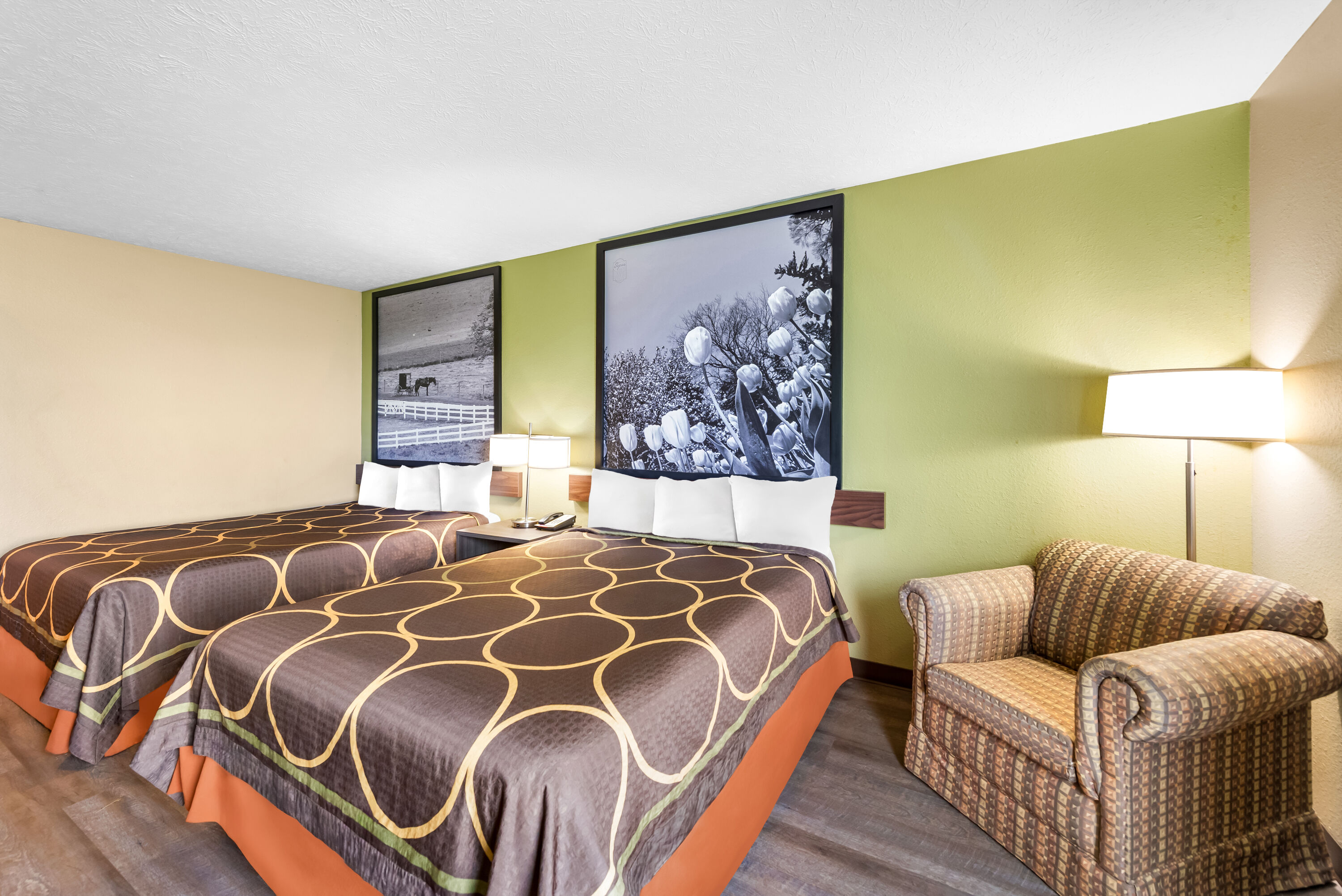 Double bed guest room at the Super 8 by Wyndham Bellefontaine in Bellefontaine, Ohio