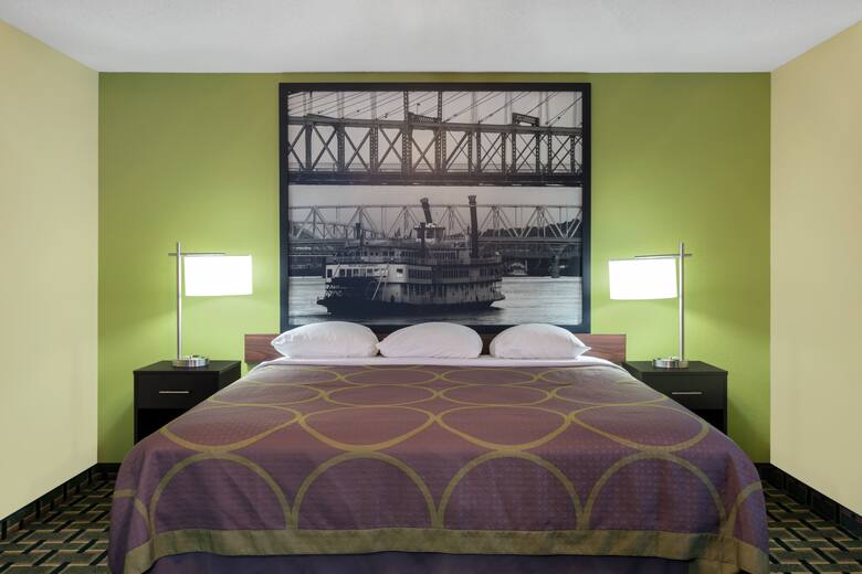 Guest room at the Super 8 Marietta in Marietta, Ohio