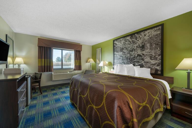 Guest room at the Super 8 Cleveland in North Ridgeville, Ohio