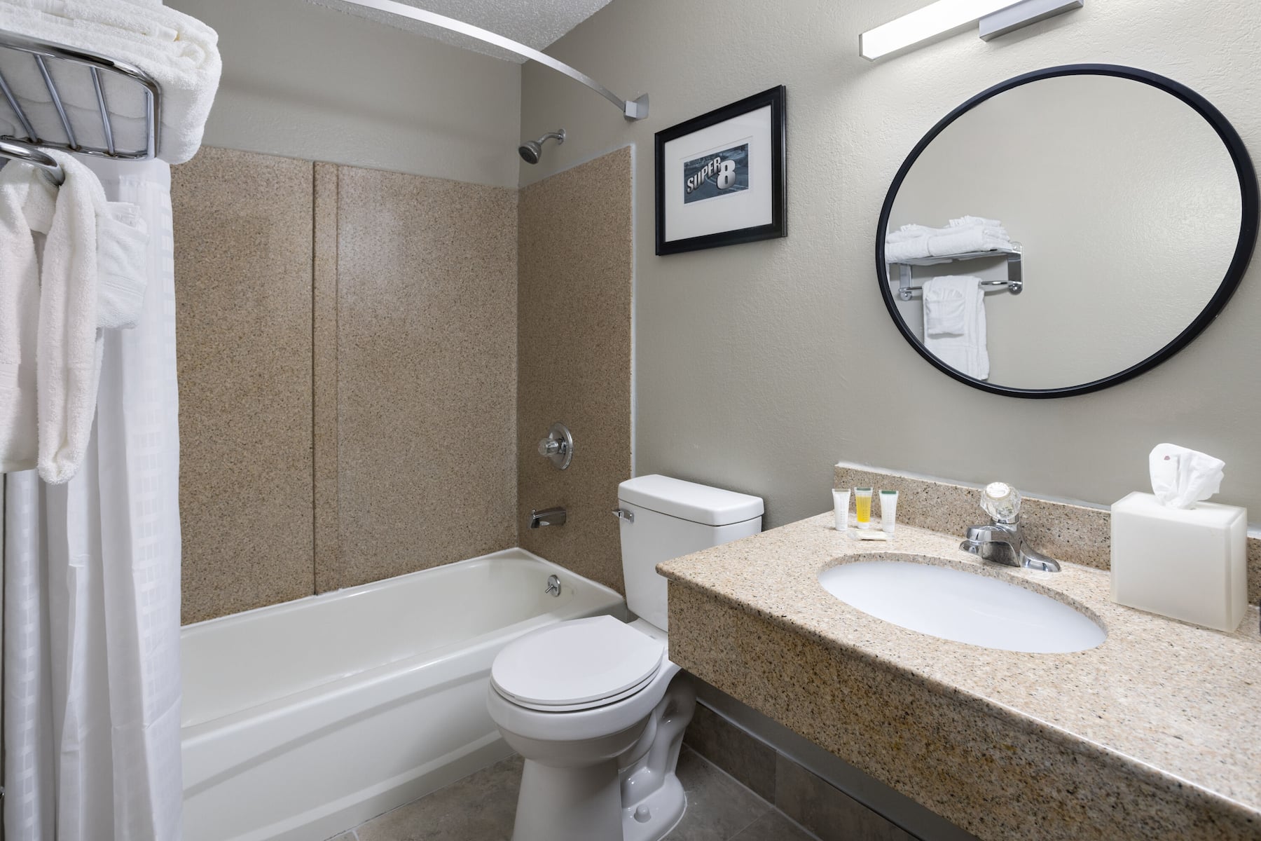 Guest room bath at the Super 8 by Wyndham St. Clairsville OH/Wheeling WV Area in Saint Clairsville, Ohio